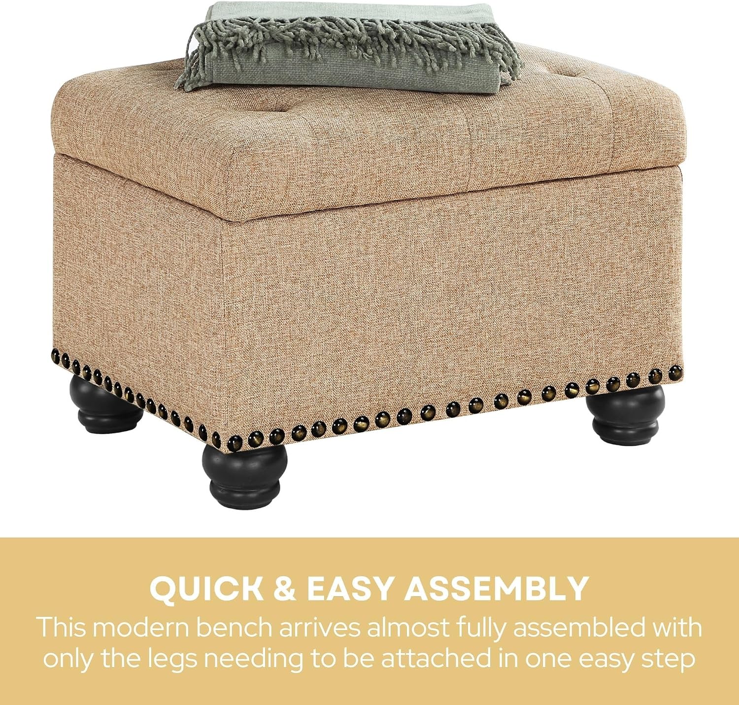 Convenience Concepts Designs4Comfort 5th Avenue Storage Ottoman 24" - Contemporary Foot Stool and Seat with Hinged Lid for Living Room, Dining Room, Office, Den, Espresso Faux Leather
