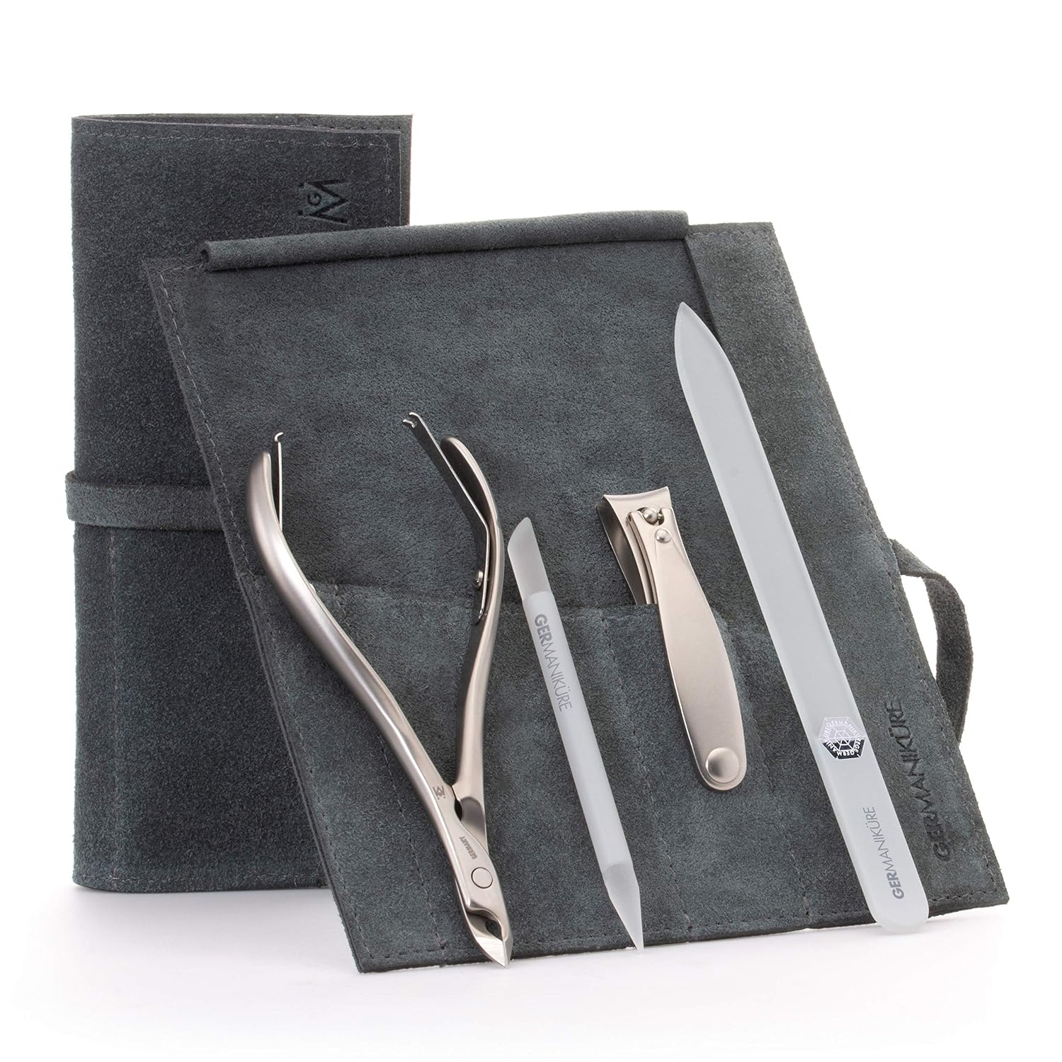GERMANIKURE 4pc Manicure Nail Care Kit, Solingen Germany, Yellow Suede Roll