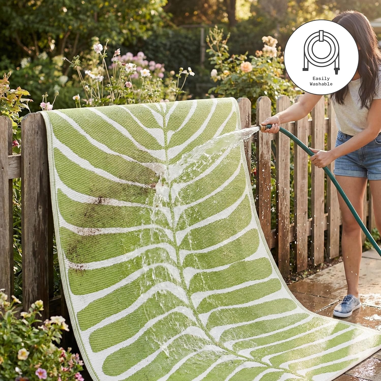 Fab Habitat Outdoor Rug - Waterproof, Fade Resistant, Crease-Free - Premium Recycled Plastic - Geo Tribal - Porch, Deck, Balcony, Mudroom