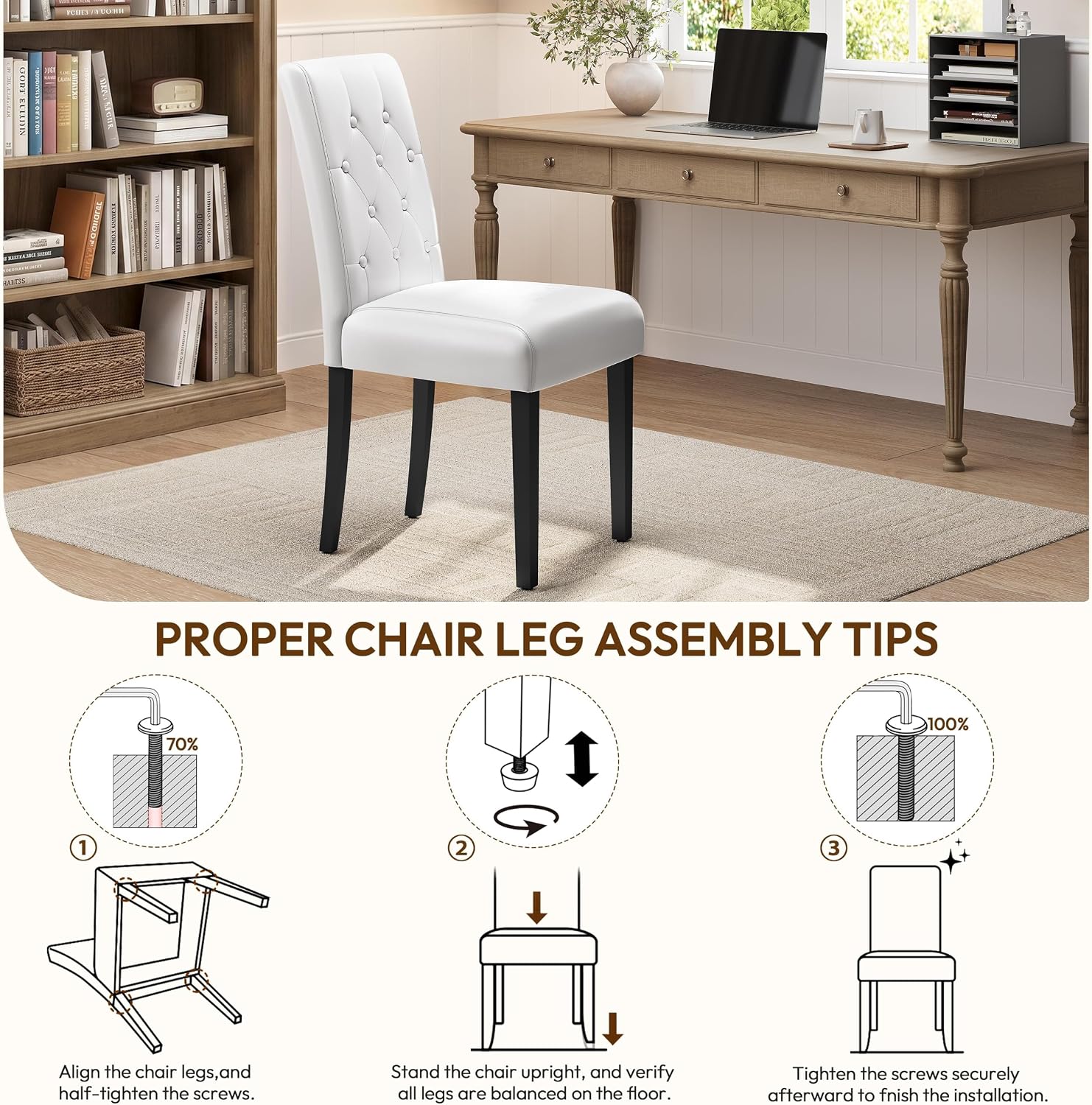 Yaheetech Dining Chairs Set of 2 Button Tufted Kitchen Chairs Brown