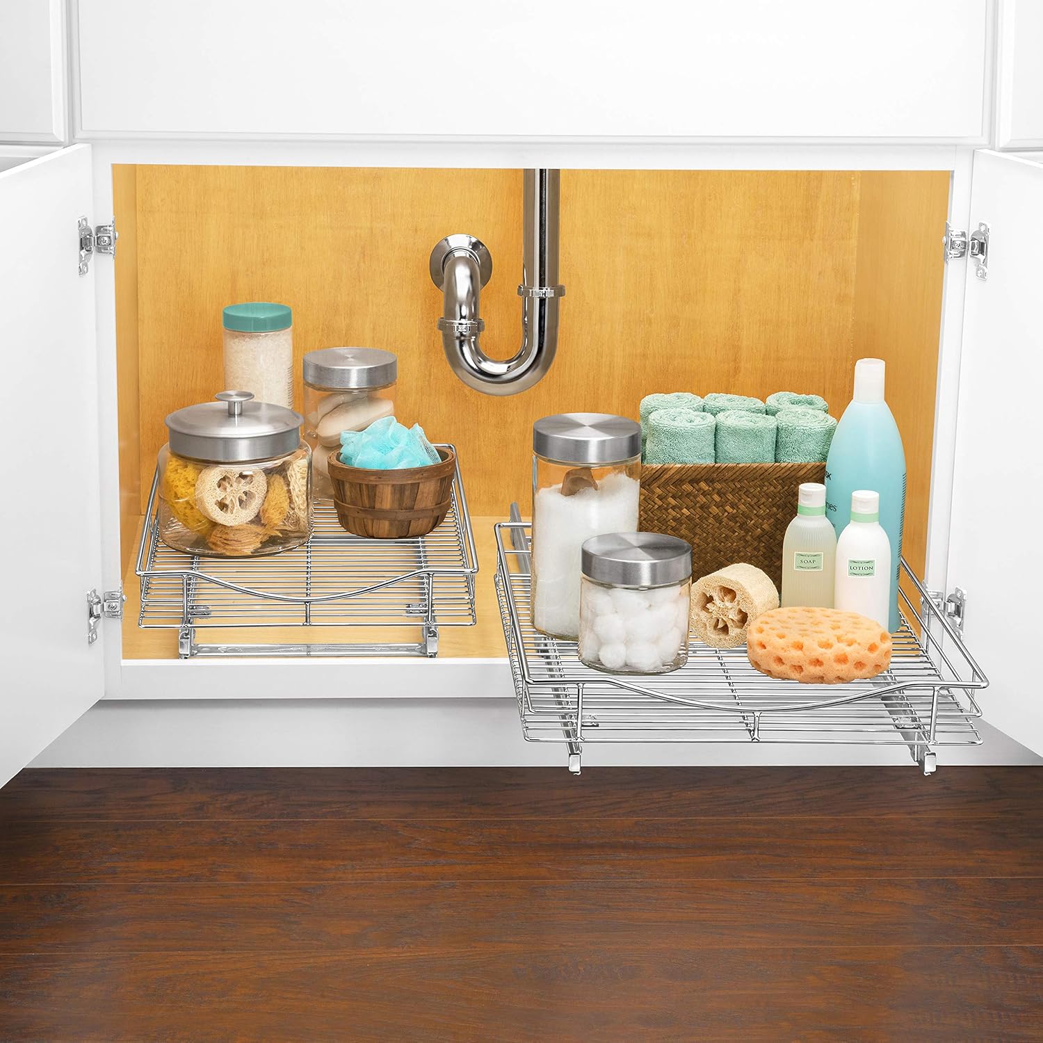 LYNK PROFESSIONAL® Pull Out Cabinet Organizer, Kitchen Slide Out Drawer | 11W x 21D Chrome cabinet pull-out shelves with 3/4-extension glides create easy-access storage for cookware and pantry items