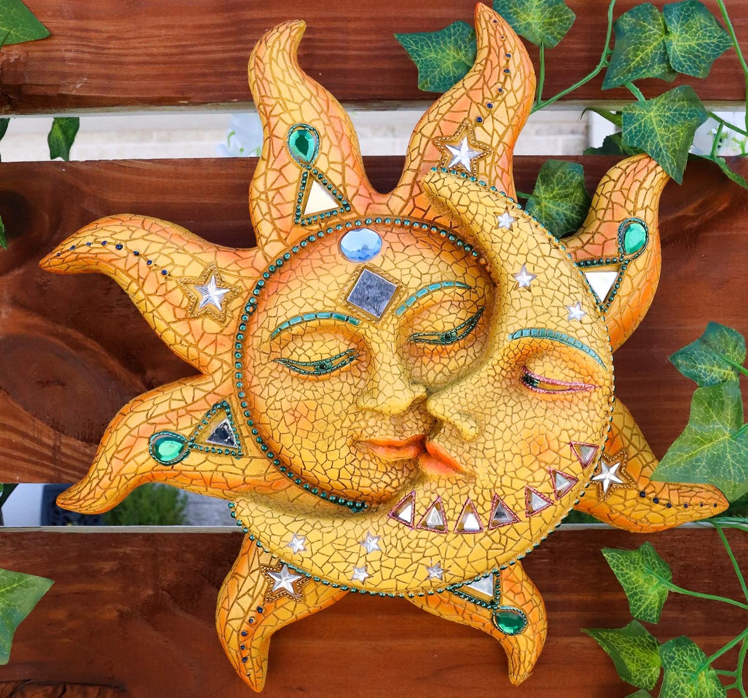 Ebros Colorful Celestial Heavens Mosaic Sun and Moon Wall Decor Plaque 12"Tall Day Surrendering Unto Night Belenos God And Goddess Selene Hanging