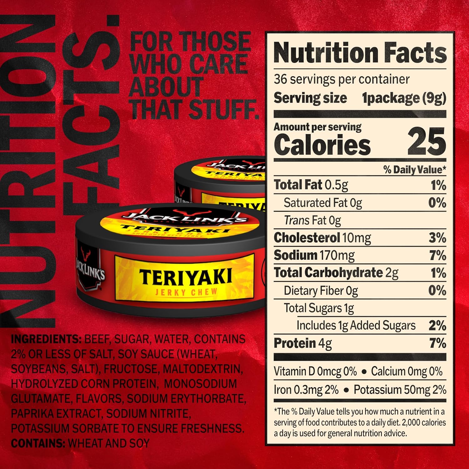 Jack Link's Teriyaki Beef Jerky Chew - (36 Pack) 0.32 oz Tins - Ready to Eat Protein Snacks - 4g Protein per Serving - Made with 100% Real Beef