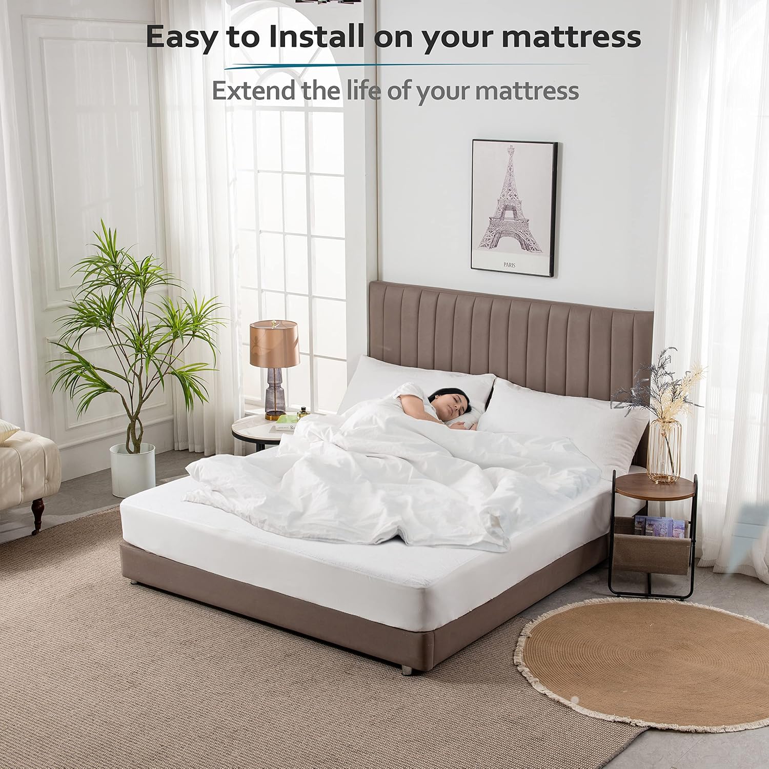 PlushDeluxe Waterproof King Mattress Protector, Terry Cotton | Fitted Sheet Bed Cover, Deep Stretchable Pockets, 76"x80"x18", Noiseless, Breathable, Hypoallergenic, Mite Proof, Washable