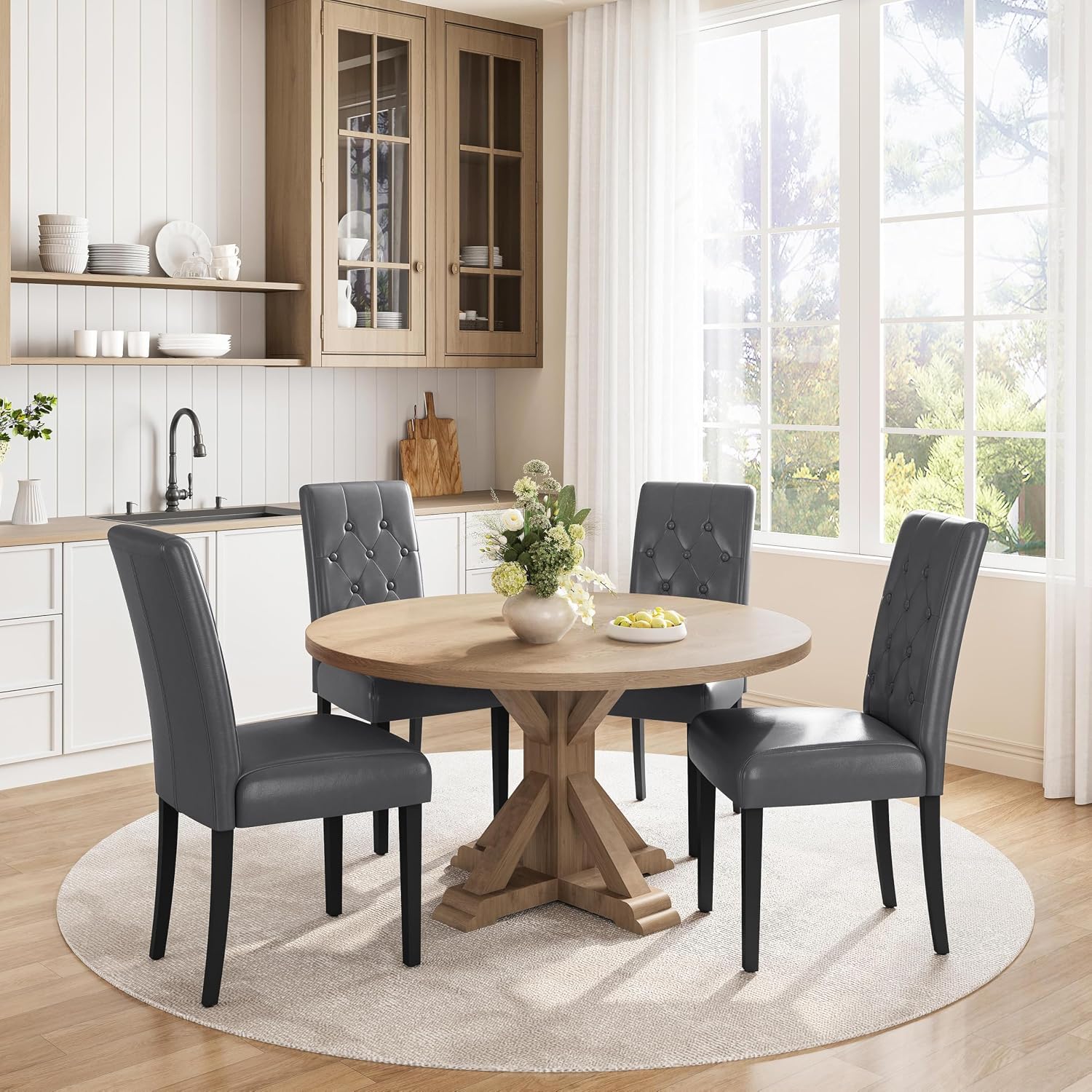 Yaheetech Dining Chairs Set of 2 Button Tufted Kitchen Chairs Brown