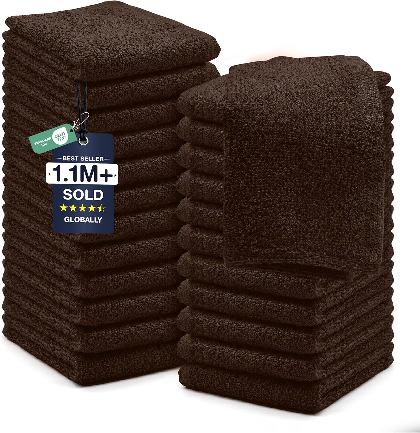 DAN RIVER 24 Pack Cotton Wash Cloths Set for Showering [12x12] White