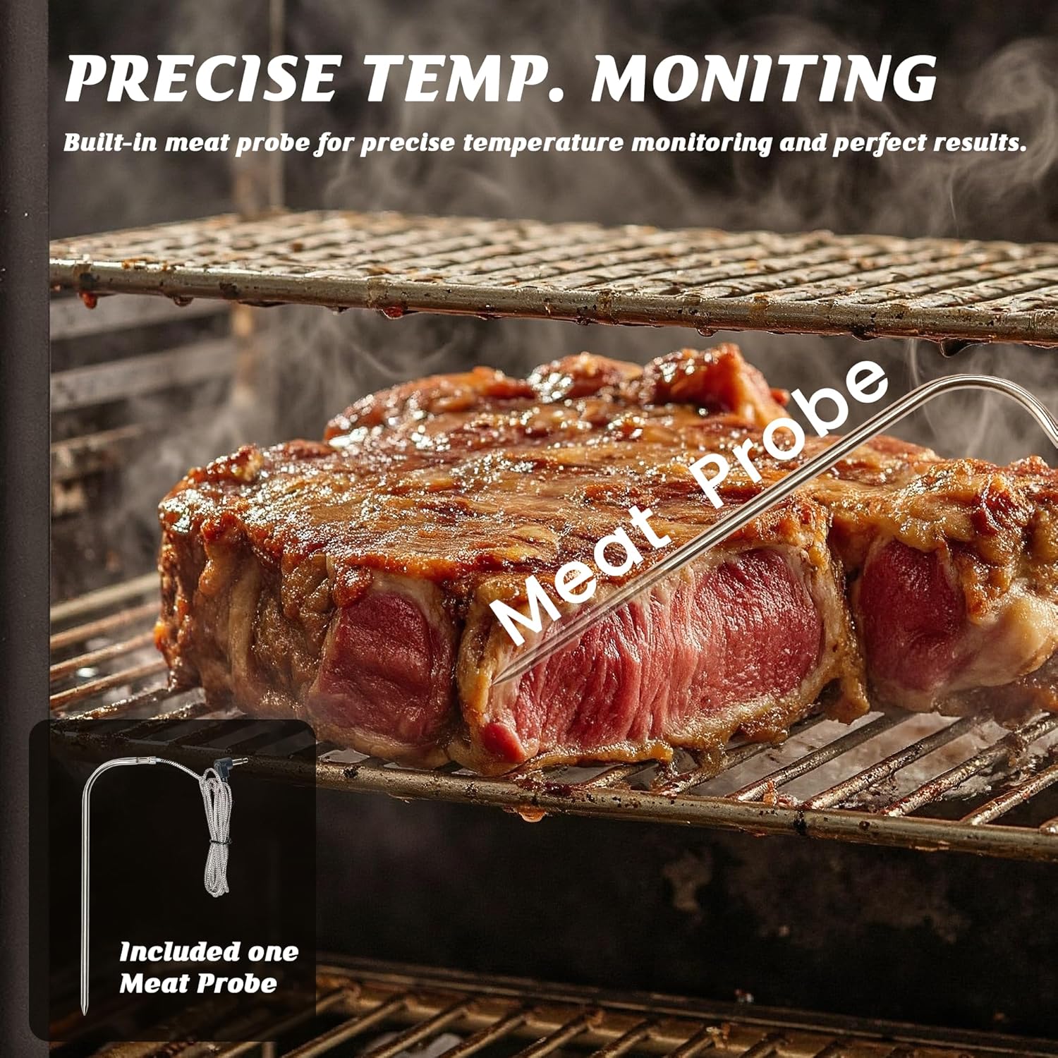 Electric Pellet Smoker with Rainproof Cover, Vertical Wood Pellet Smokers Grill With Hook Meat Probe LED Display Temperature Control