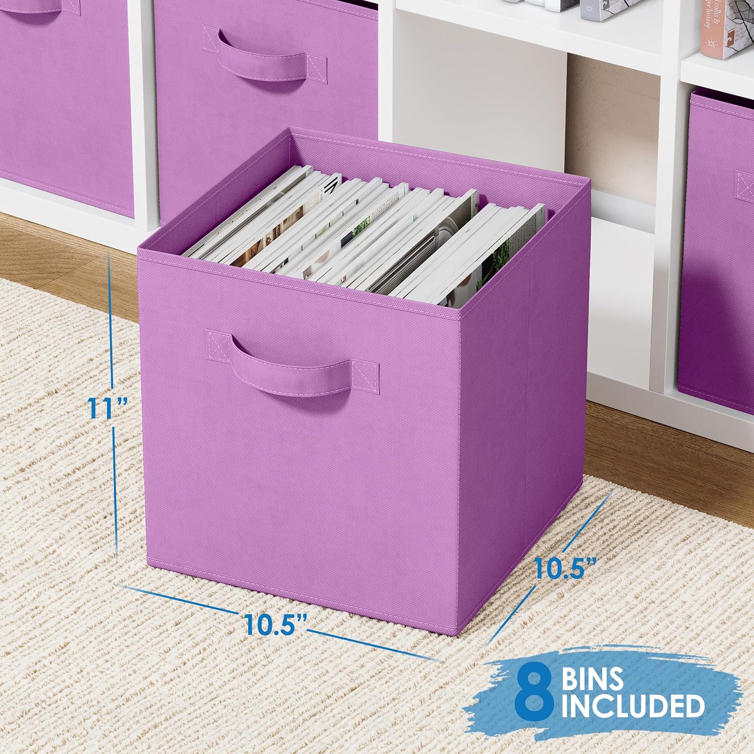 Storage Cubes Pack Of 8 - Standard Size Cube Storage Bin 10.5x10.5x11 With Dual Handles For Easy Carrying- Fabric Storage Bins Collapsible (Black)