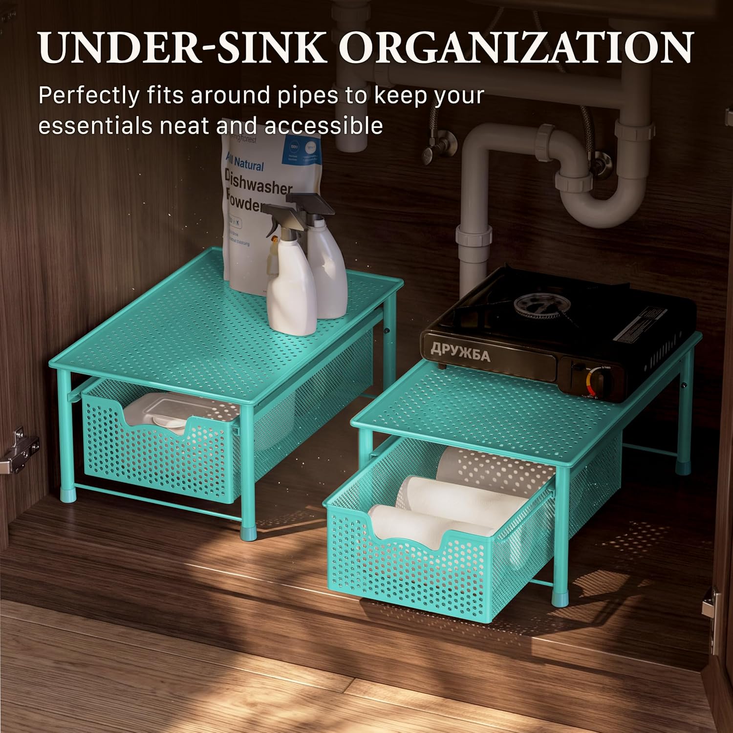 Simple Houseware Stackable 3 Tier Sliding Basket Organizer Drawer, Silver