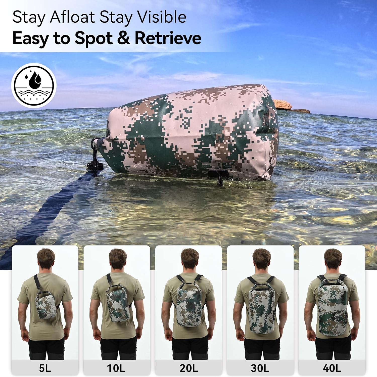 MARCHWAY Floating Waterproof Dry Bag Backpack 5L/10L/20L/30L/40L, Roll Top Sack Keeps Gear Dry for Kayaking, Rafting, Boating, Swimming, Camping, Hiking, Beach, Fishing