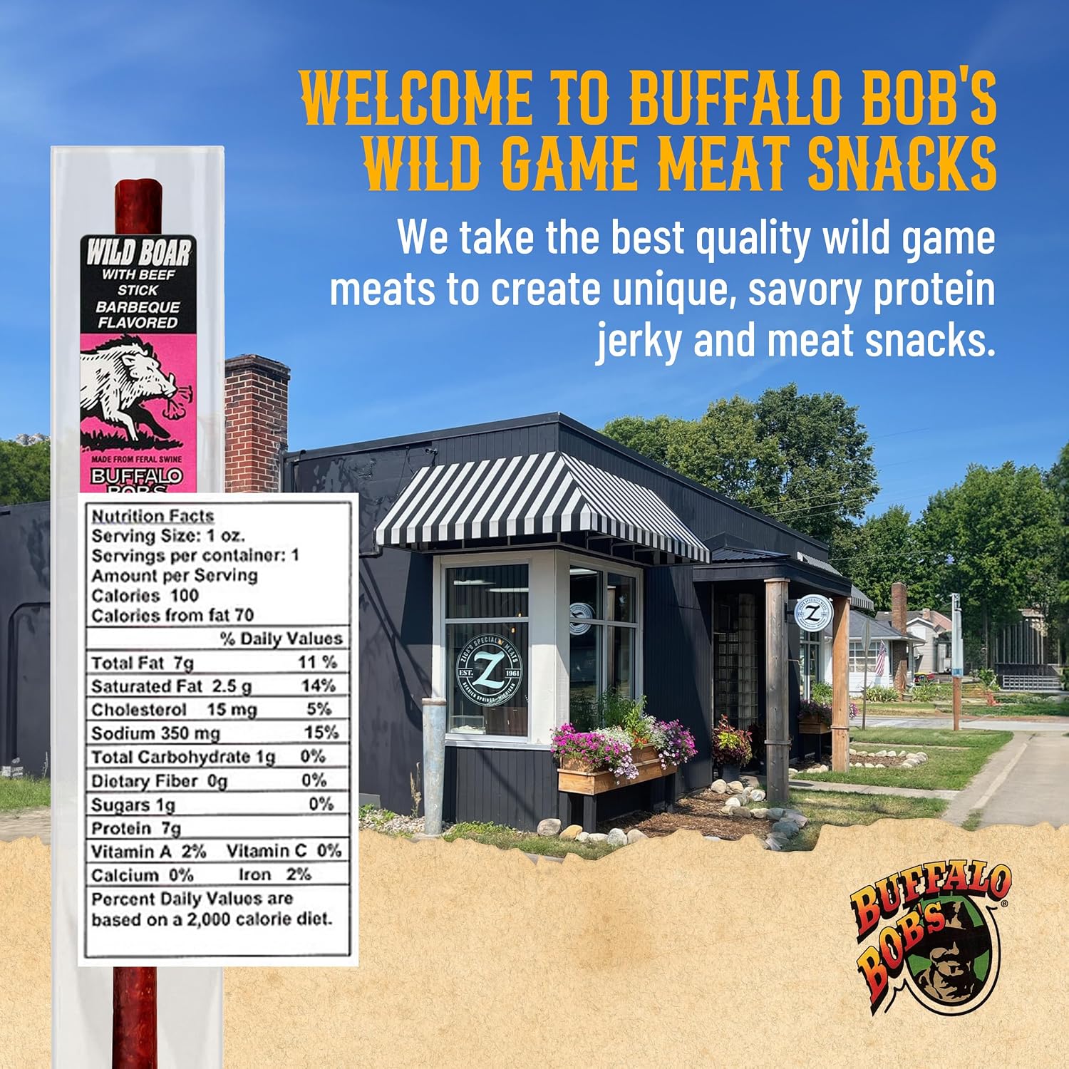 Buffalo Bob's Wild Game Meat Snacks (1oz Stick, 10 Pack) Exotic Variety Assortment Sampler, Gift for Men/Dad, Stocking Stuffer, Adventure Enthusiast