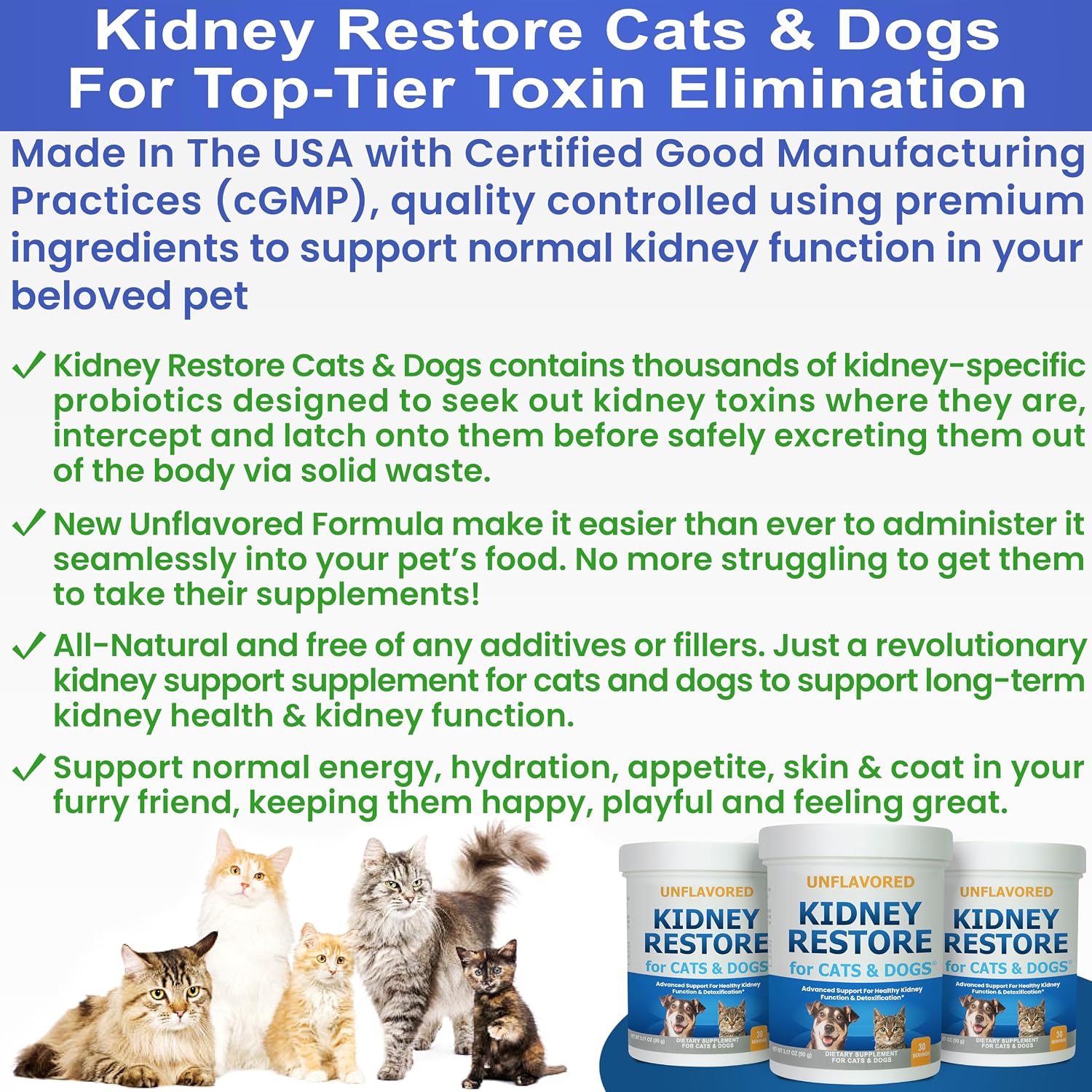 Cat and Dog Kidney Support, Natural Renal Supplements to Support Pets, Feline, Canine Healthy Kidney Function and Urinary Tract. Essential for Pet Health, Pet Alive, Easy to Add to Cats and Dogs Food