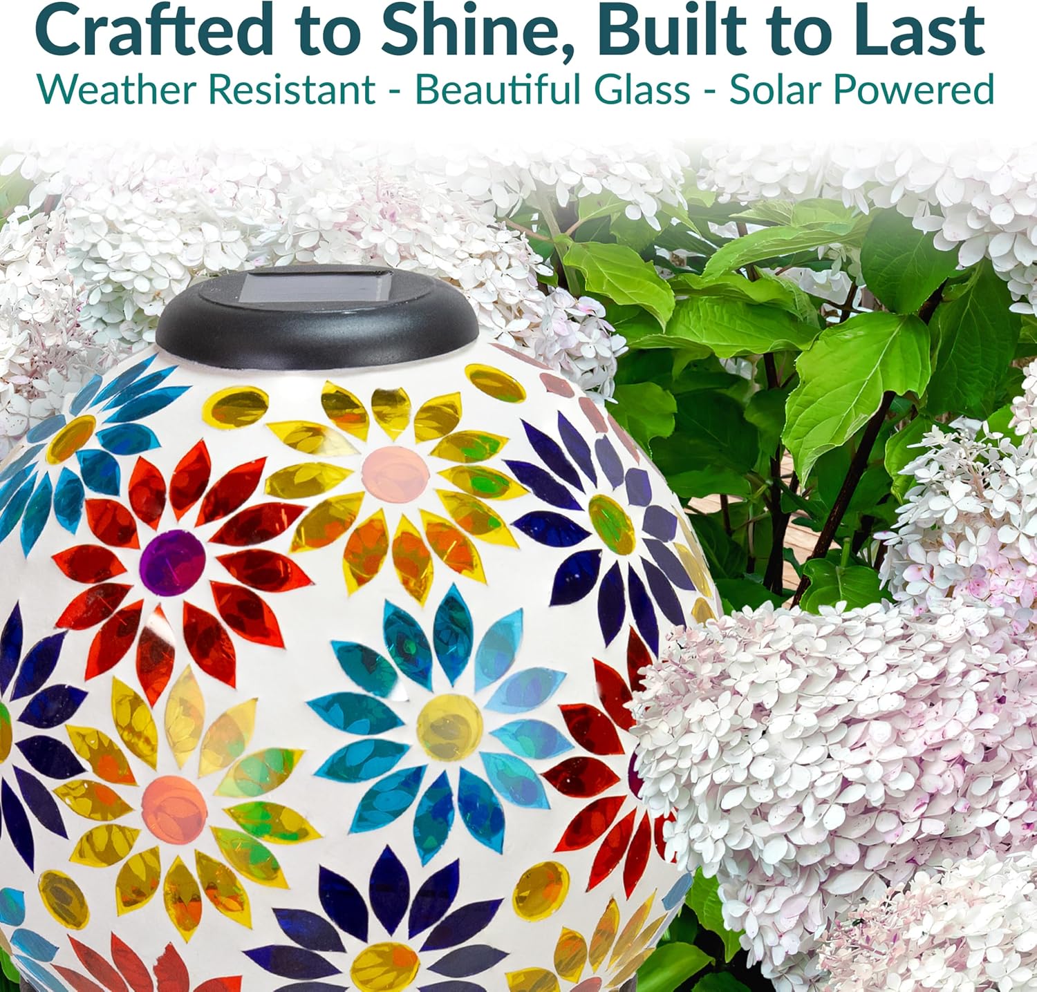 Sunnydaze Solar Gazing Ball for Garden, Mosaic Cool Blooms