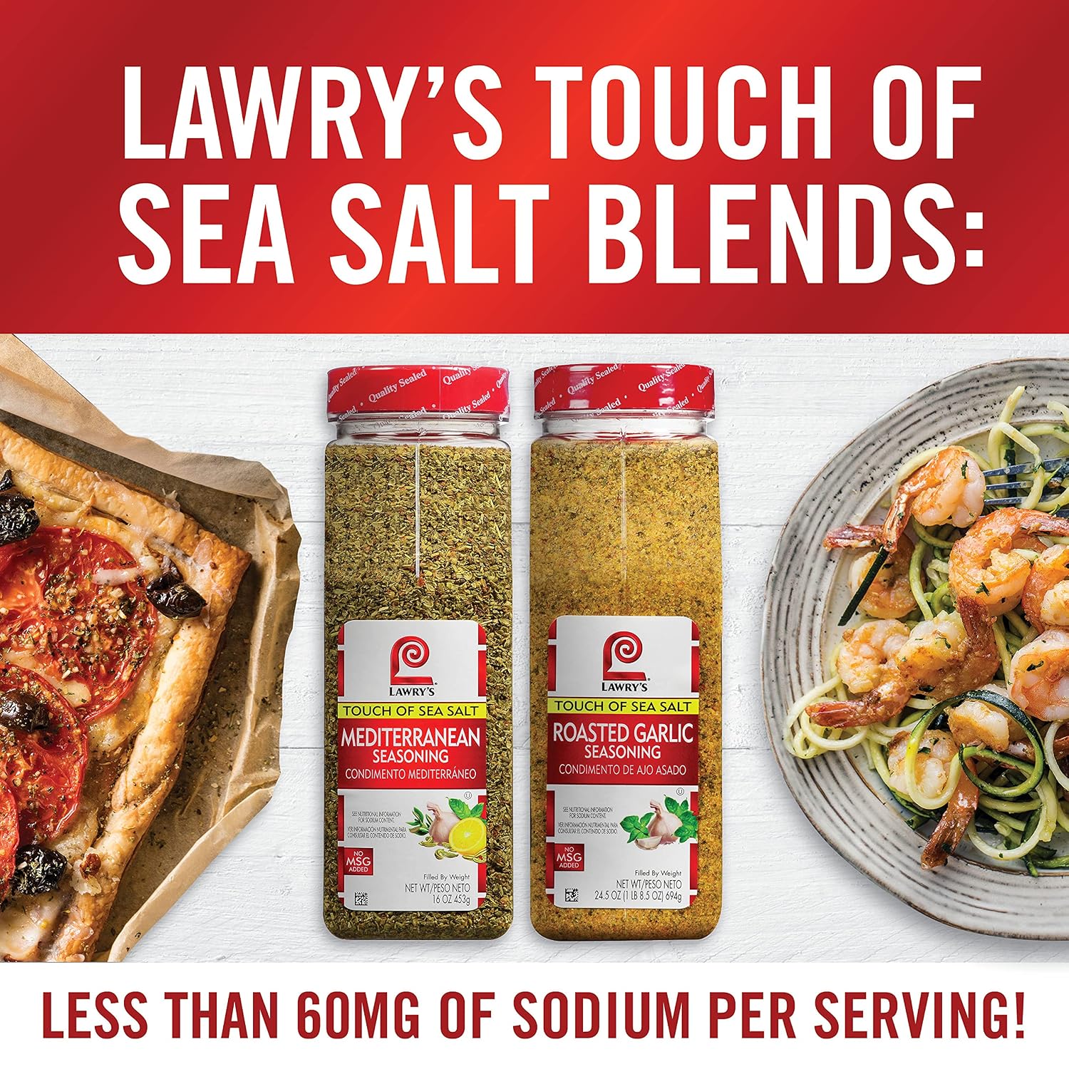 Lawry's Roasted Garlic Seasoning with a Touch of Sea Salt, 24.5 oz - One 24.5 Ounce Container of Low Sodium Roasted Garlic Seasoning