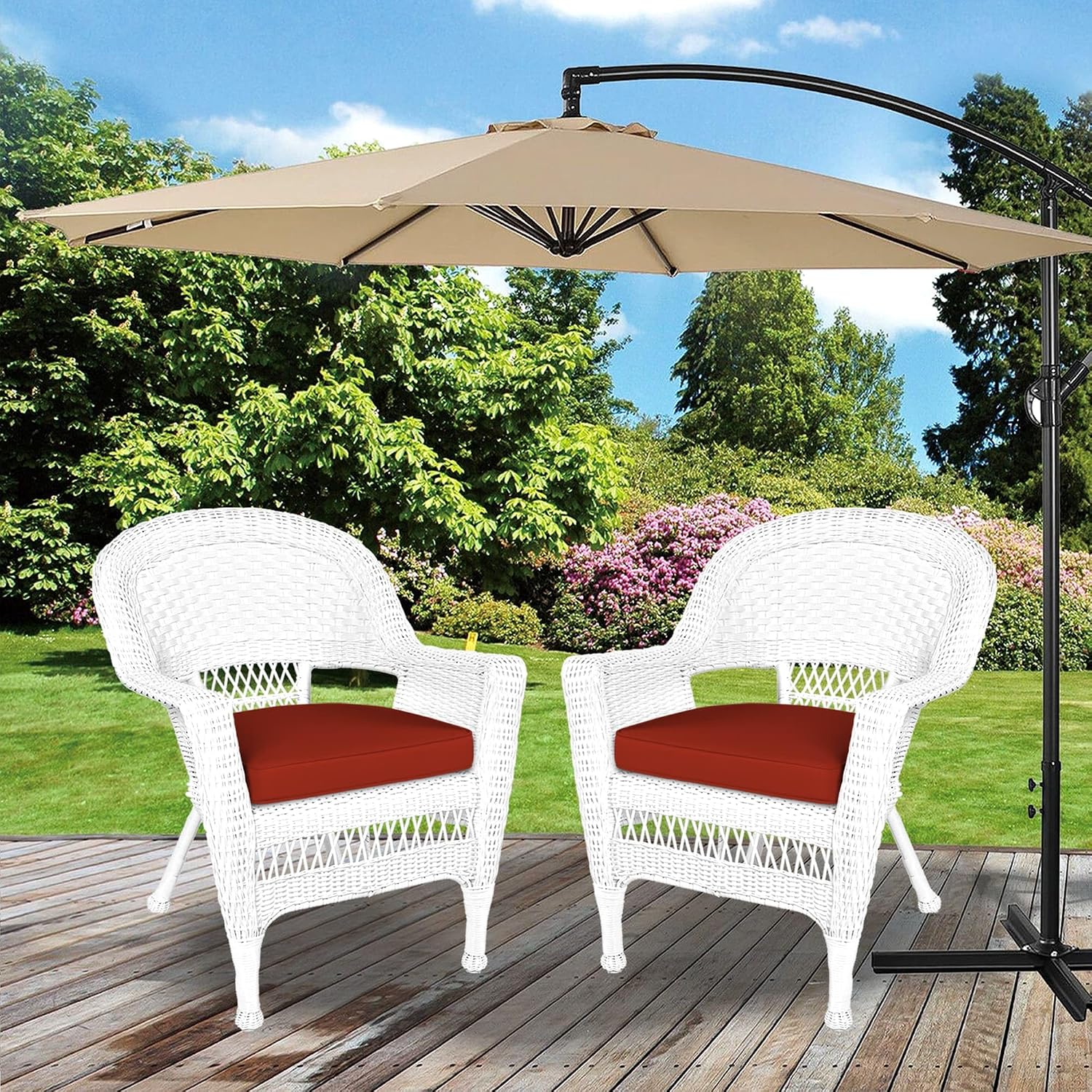 Jeco Wicker Chair with Red Cushion, Set of 2, White/W00206-