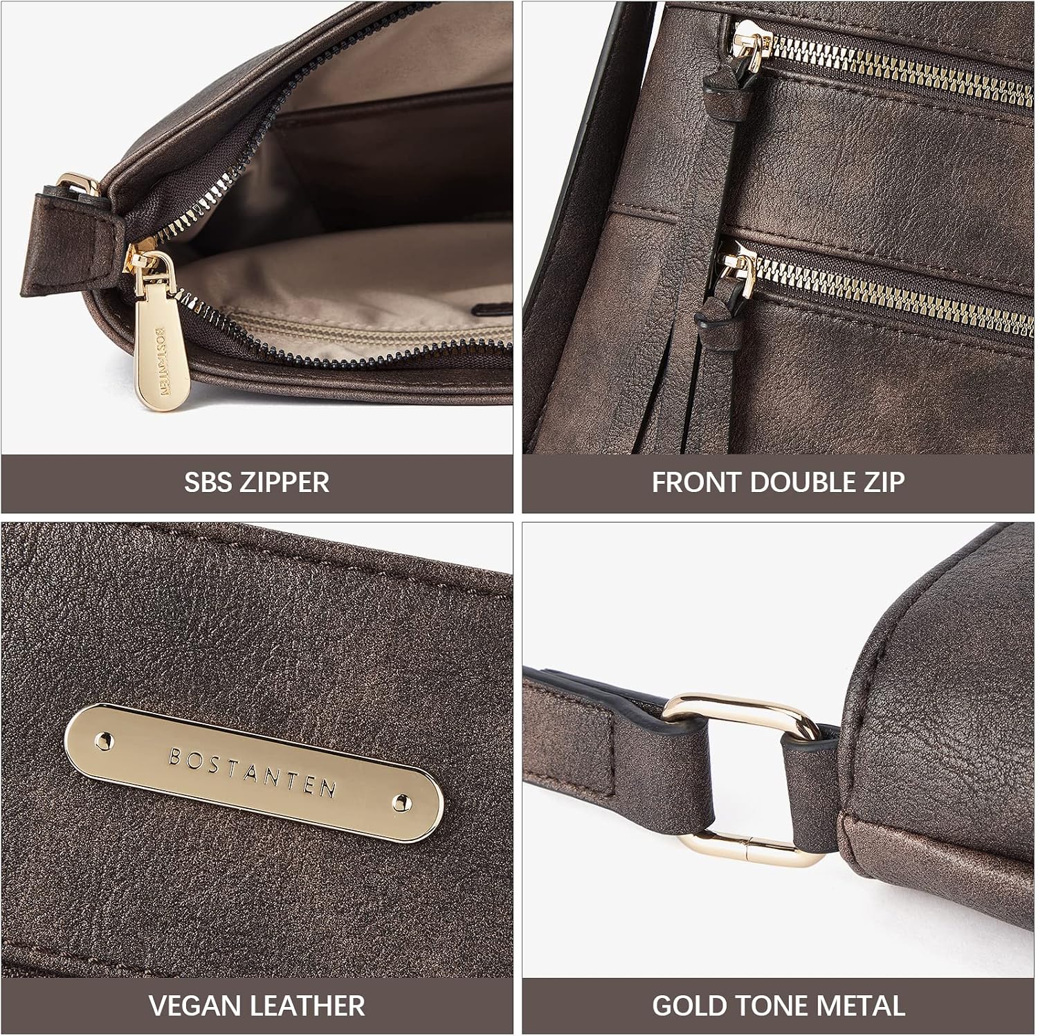 BOSTANTEN Crossbody Purses for Women Medium Shoulder Bag Quilted Handbags with Zipper Pocket