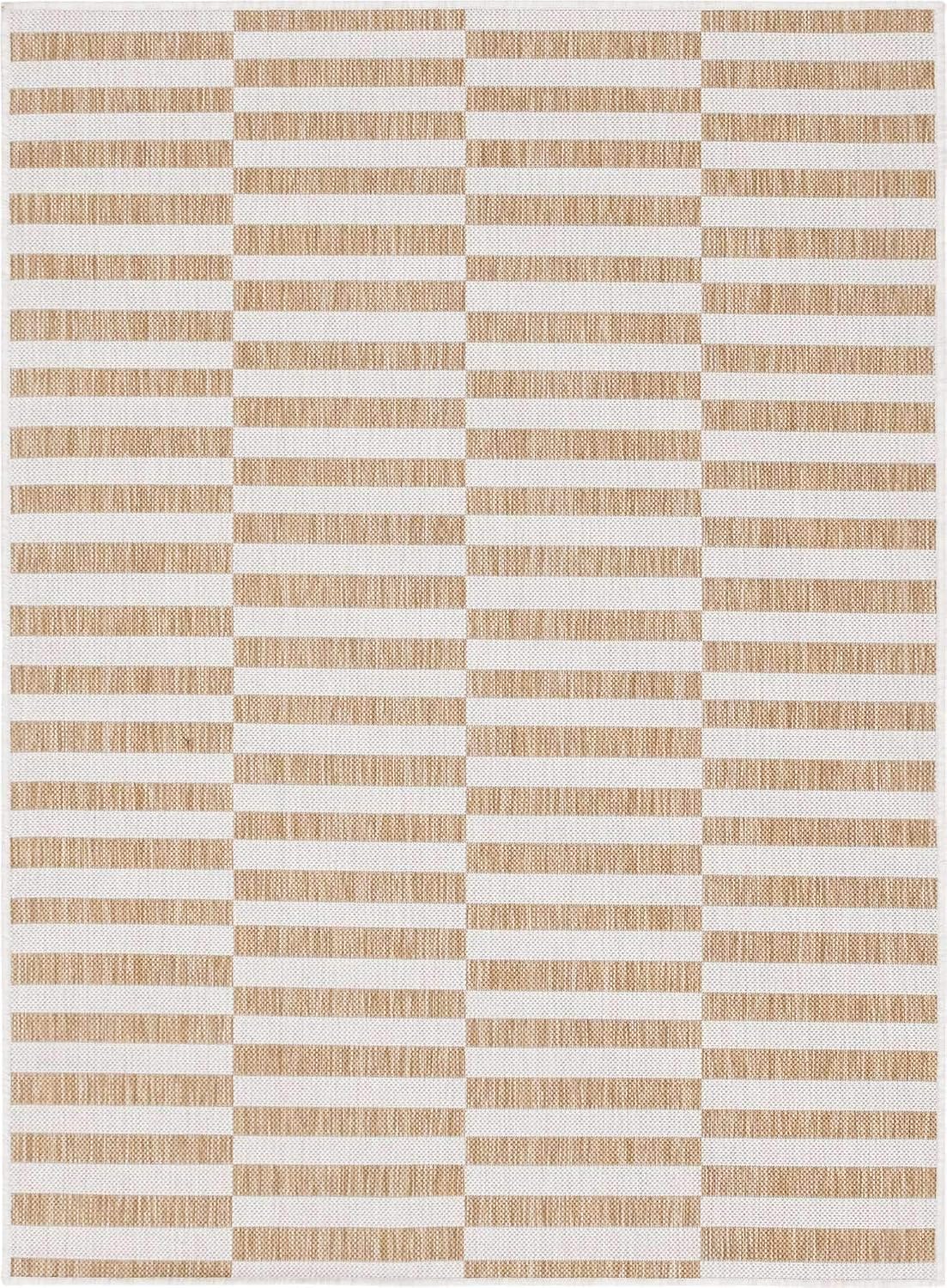 Unique Loom Outdoor Striped Collection Area Rug - Striped (7' 1" x 10' Rectangle, Taupe/Ivory)