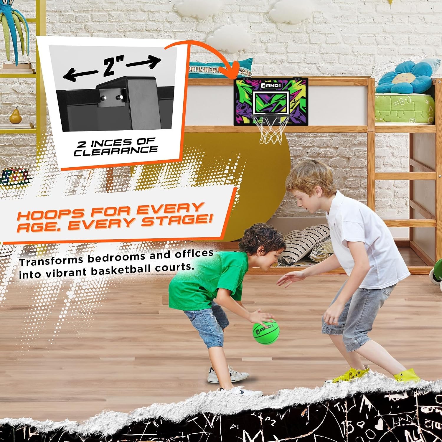 AND1 Over the Door Mini Basketball Hoop: 18x12 Shatterproof Backboard, 2 Mini Basketballs