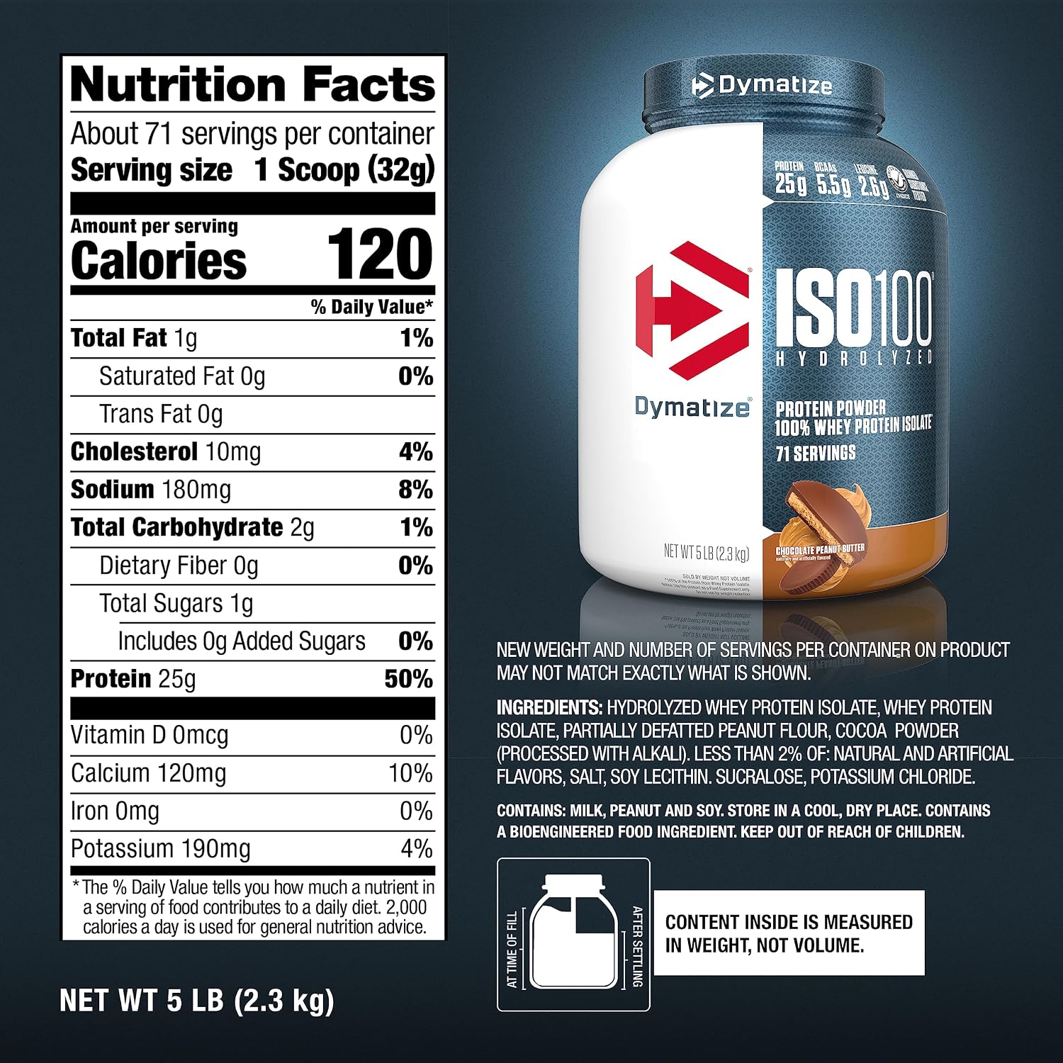 Dymatize ISO100 Protein Powder, 100% Whey Isolate, Gourmet Chocolate | 25g Protein, Hydrolyzed, Fast-Absorbing, Supports Muscle Health, 5.5g BCAAs, Gluten-Free, 76 Servings, 5 lb