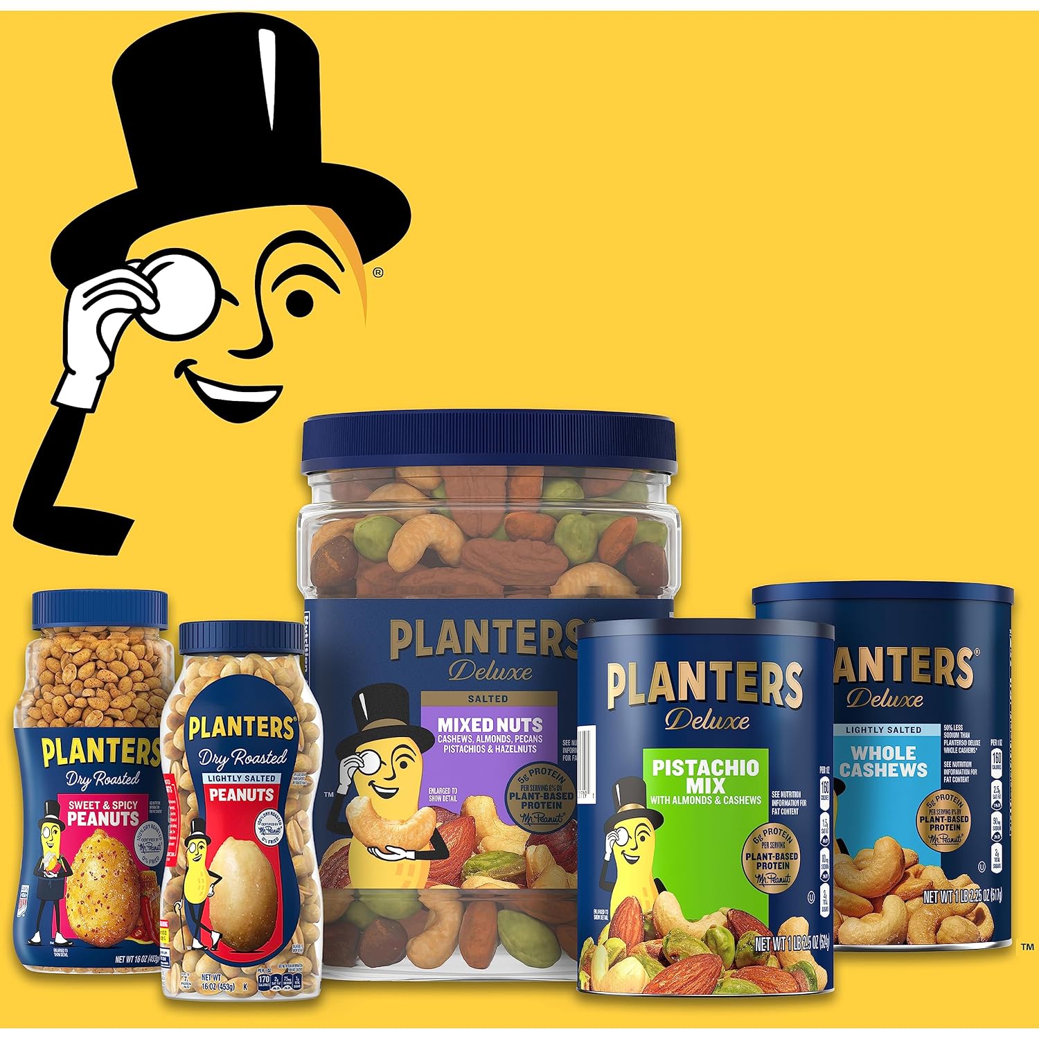 PLANTERS Honey Roasted Peanuts, Plant Based Protein Snacks, 16 Oz (1 Ct) | Roasted Sweet & Salty Nuts. Kosher. Resealable Jar. Snacks for Adults. Party Mix, Party Snacks