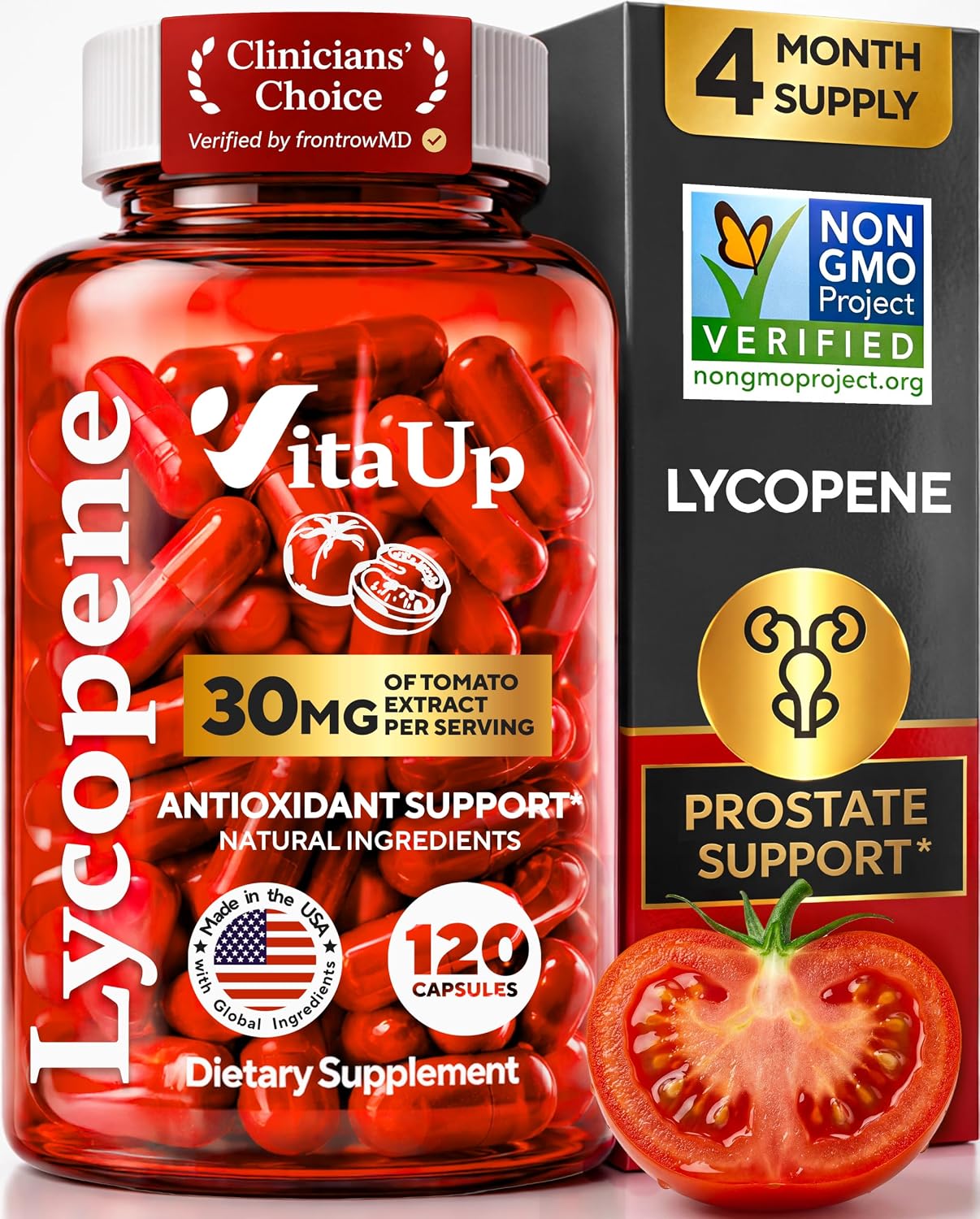 VitaUp Lycopene Supplements for Men – USA Made Prostate Supplements for Men with Natural Tomato Extract – Non-GMO Lycopene Supplement for Normal