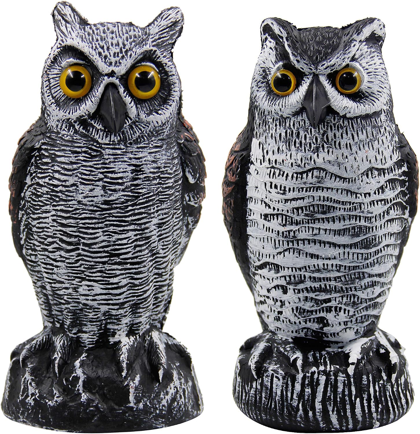 Hausse 2 Pack Fake Horned Owl Bird Scarecrow Decoy 10.5 Inch Height, Plastic Deterrents, Halloween Decoration