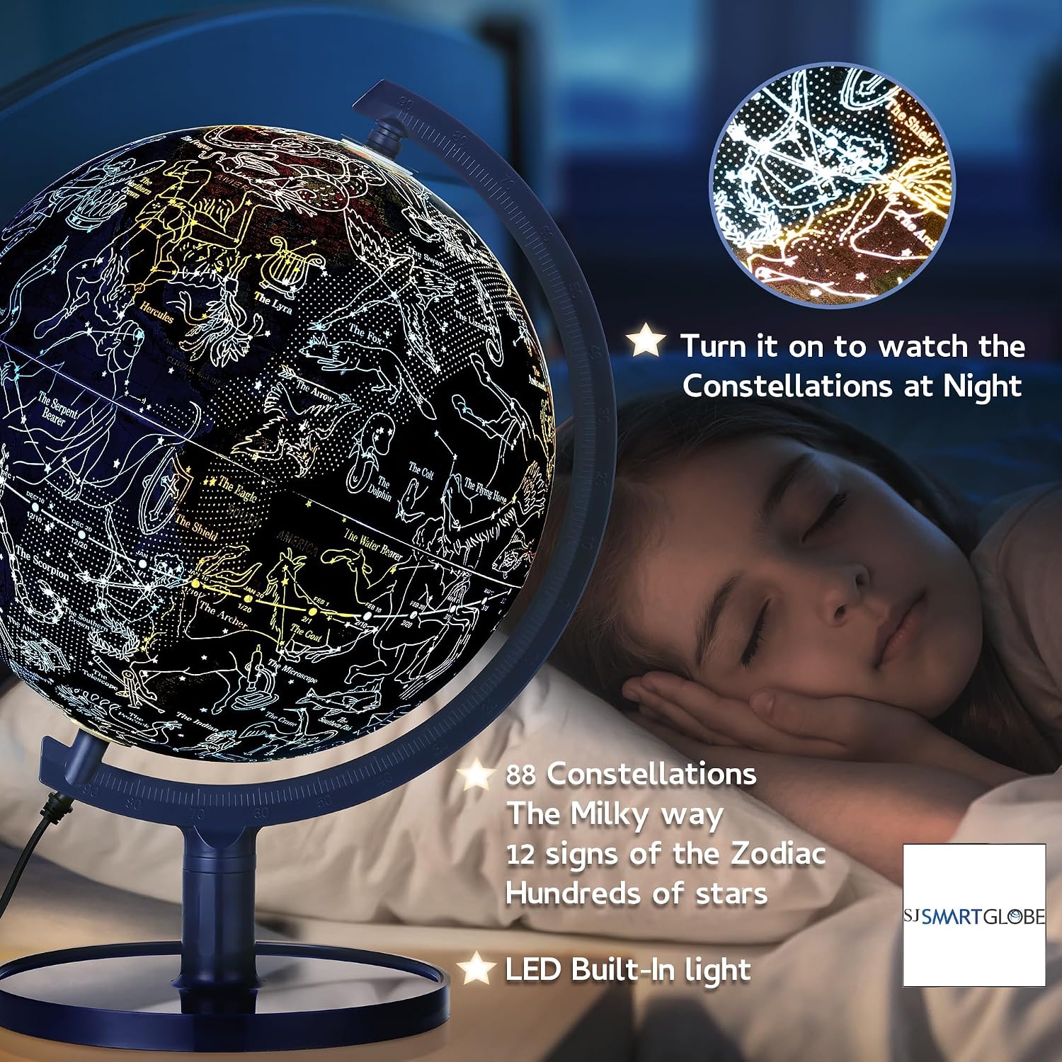 Interactive 10" Globe for Children with Stand (DIY) - App-Compatible, 400 Wonders, 1000+ Facts, LED Constellations, STEM Globe