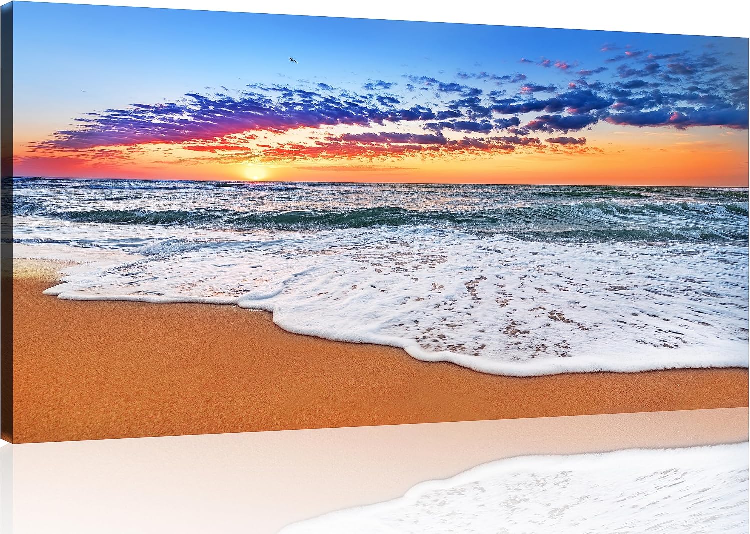 TutuBeer 3 Panel Beach Canvas Wall Art for Home Decor Blue Sea Sunset White Beach Painting the Picture Print on Canvas Seascape the Pictures for Home Decor Decoration,Ready to Hang