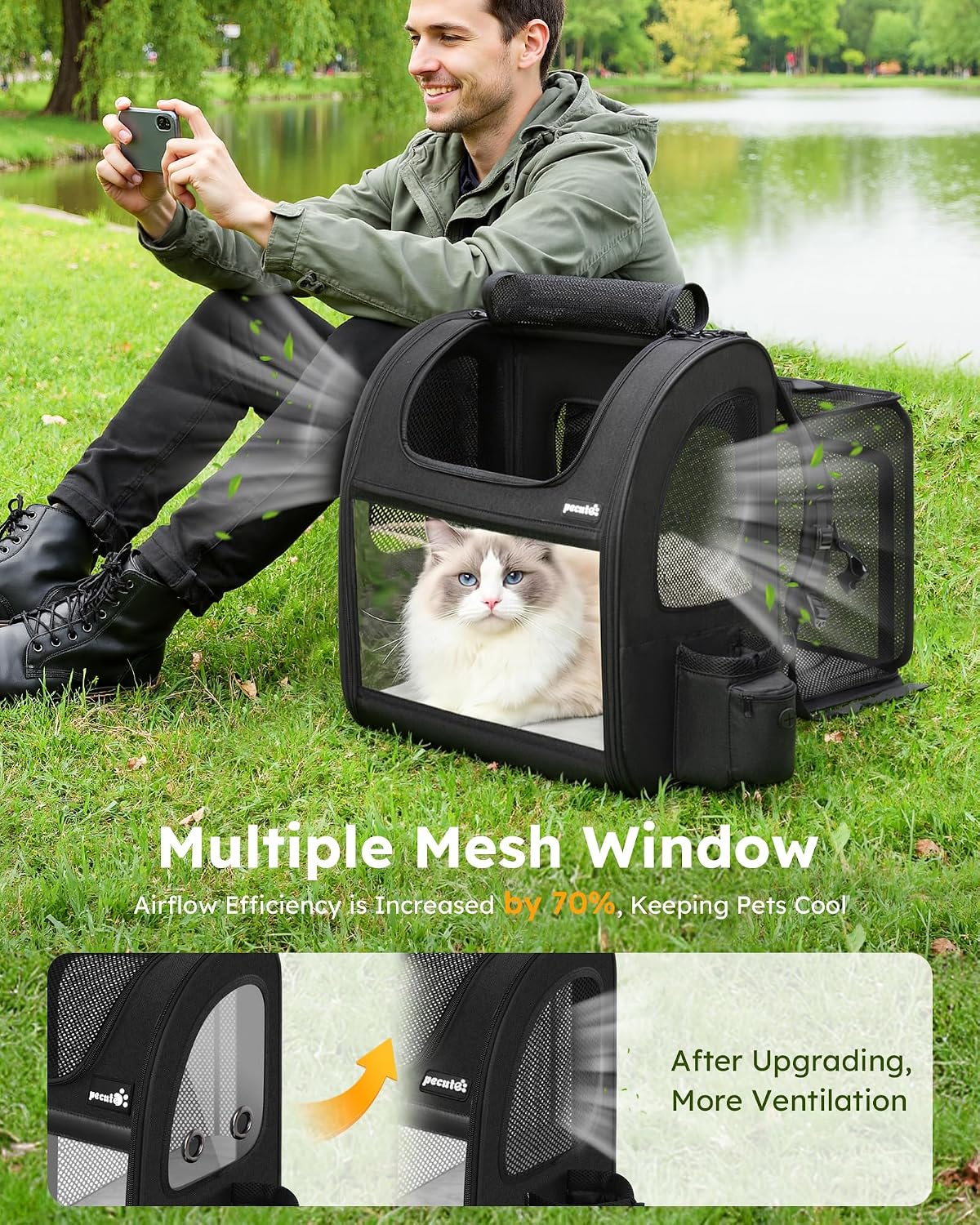 pecute Cat Backpack Expandable, Cat Carrier Backpack with Breathable Window
