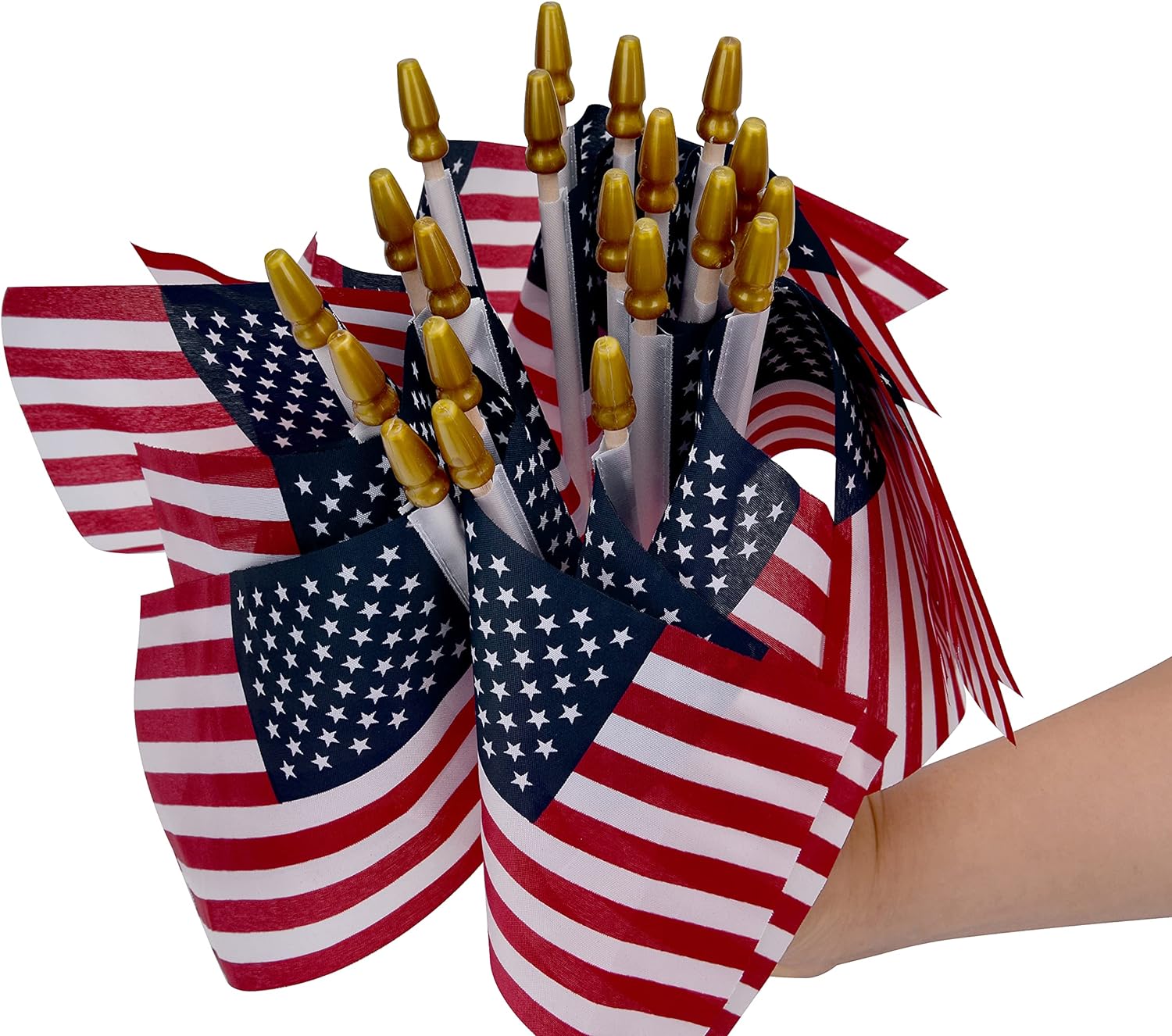 12 Pack Small American Flags on Stick Small US Flags/Mini American Flags for Outside 4x6 Inch American Hand Held Stick Flags with Kid-Safe Spear Top