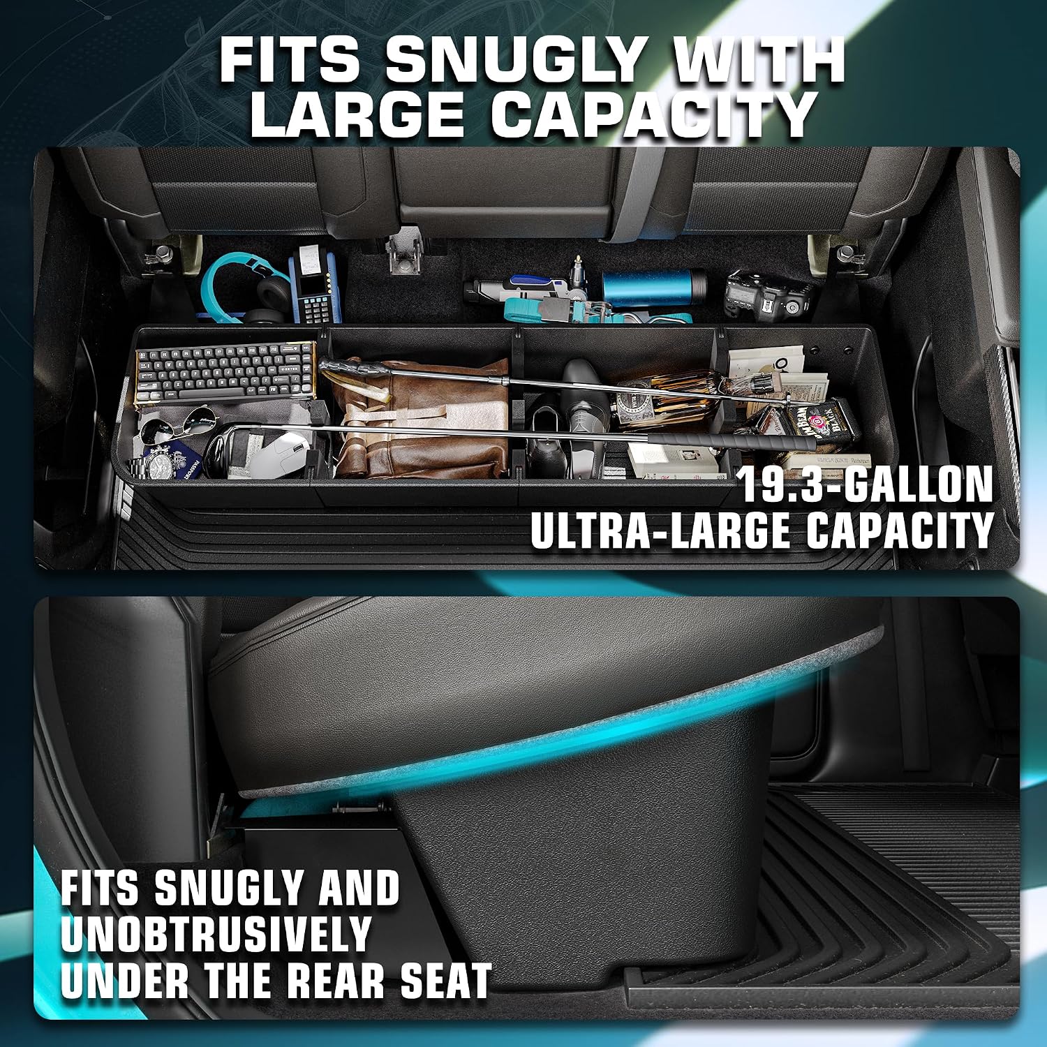Rear Truck Underseat Storage Box, Fit 2017-2026 Ford F-250 F-350 Super Duty and 2015-2026 Ford F-150 SuperCrew Crew Cab Heavy Duty Rear Under Back Seat Box Organizer, Anti Slip
