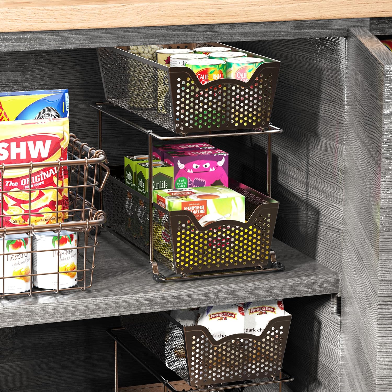 Simple Houseware 2 Tier Sliding Cabinet Basket Organizer Drawer, White