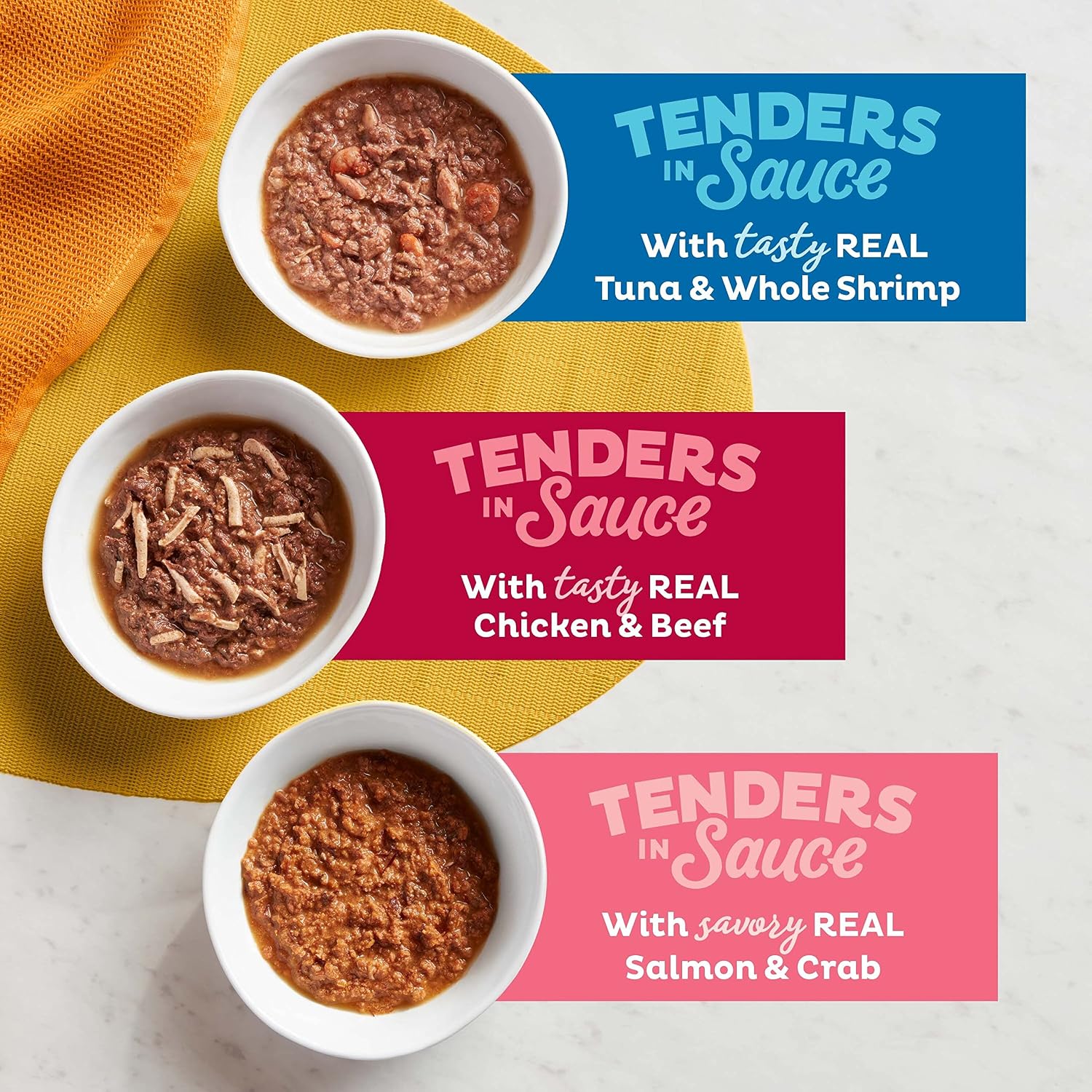 Meow Mix Tenders in Sauce, Wet Cat Food with Tuna & Whole Shrimp, 12 Cups