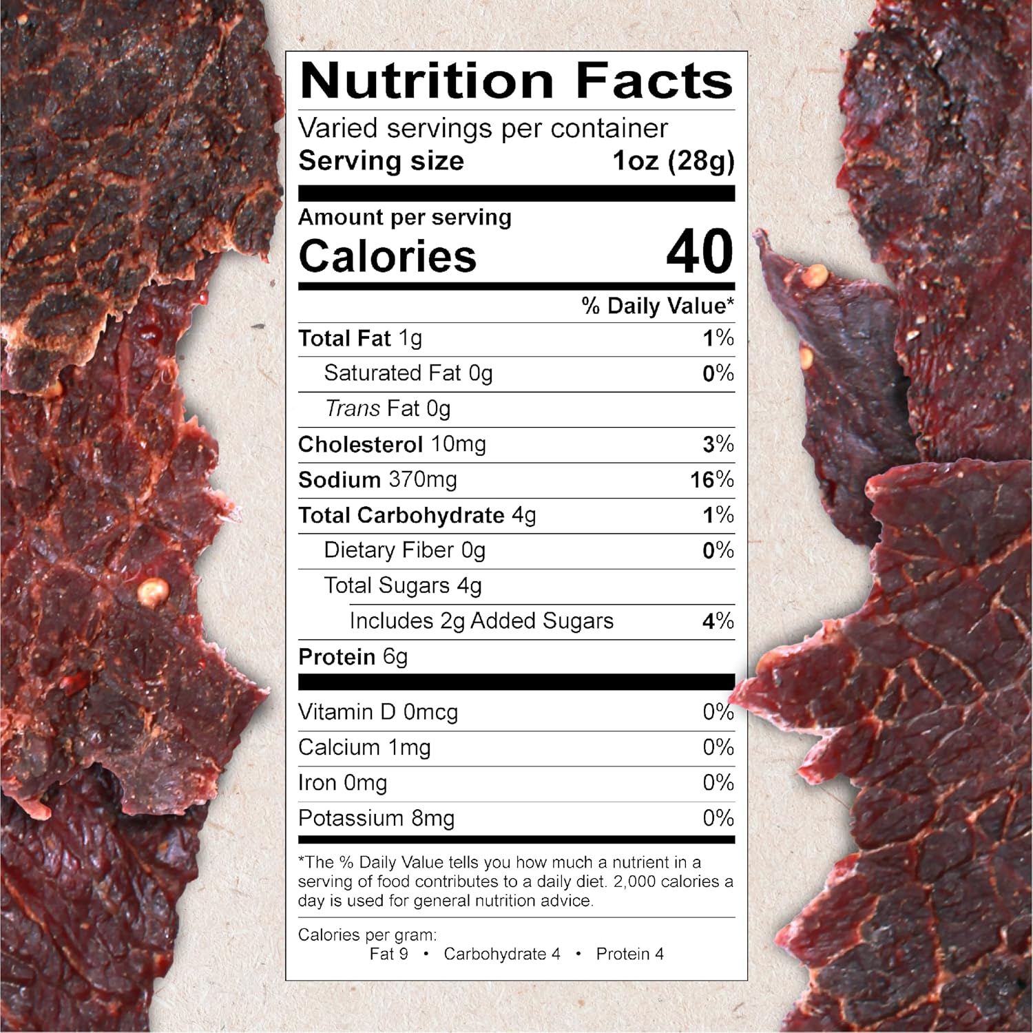 Hardtimes Original Beef Jerky, High Protein Snack, 4 x 2.25 oz Bags