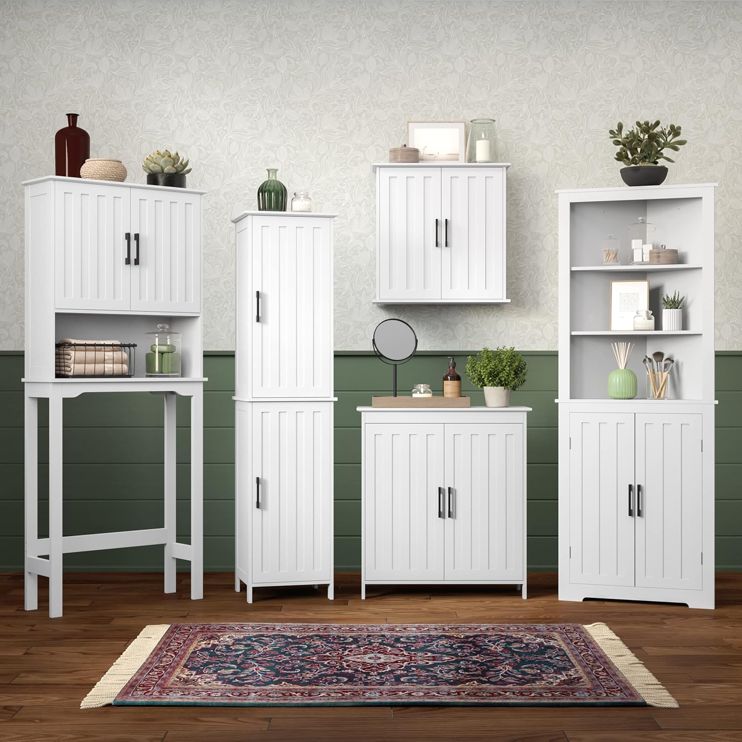 RiverRidge Monroe Two-Door Bathroom Wall Mount Medicine Cabinet, White | Adjustable Interior Shelf, Soft Close Hinges, Matte Black Handles