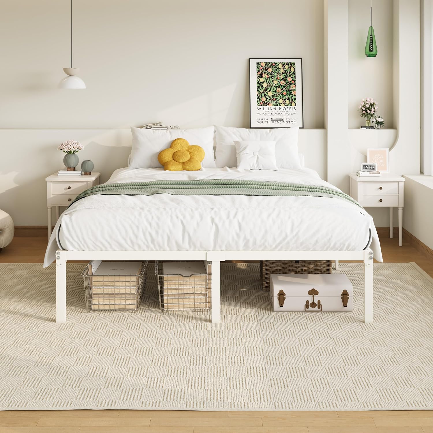 Allewie Full Size Bed Frame, 14 inch Metal Platform Beds with Storage Space, No Box Spring Needed and Easy Assembly, White