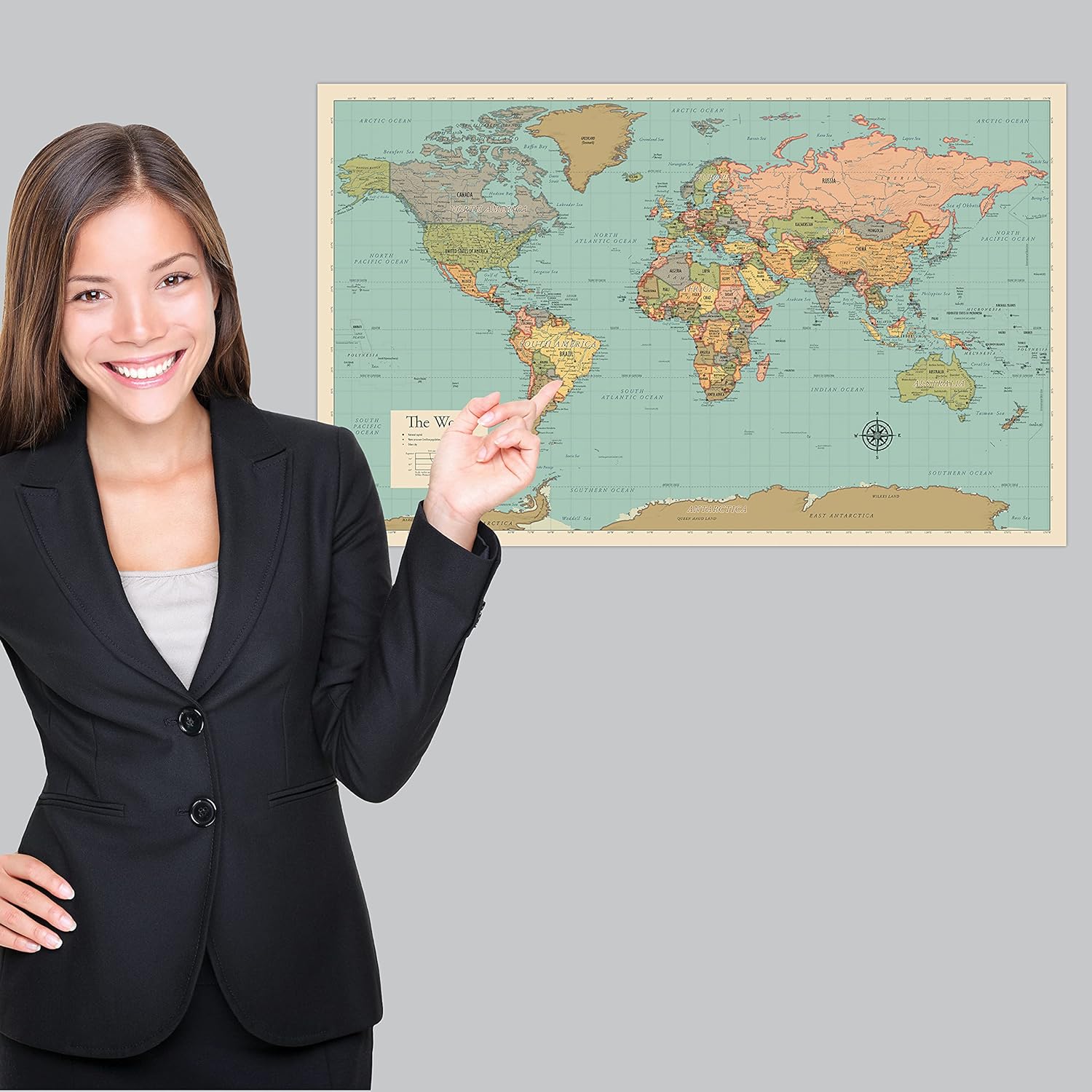 Laminated World Map & US Map Poster Set - 18" x 29" - Wall Chart Maps of the World & United States - Made in the USA - (LAMINATED, 18" x 29")