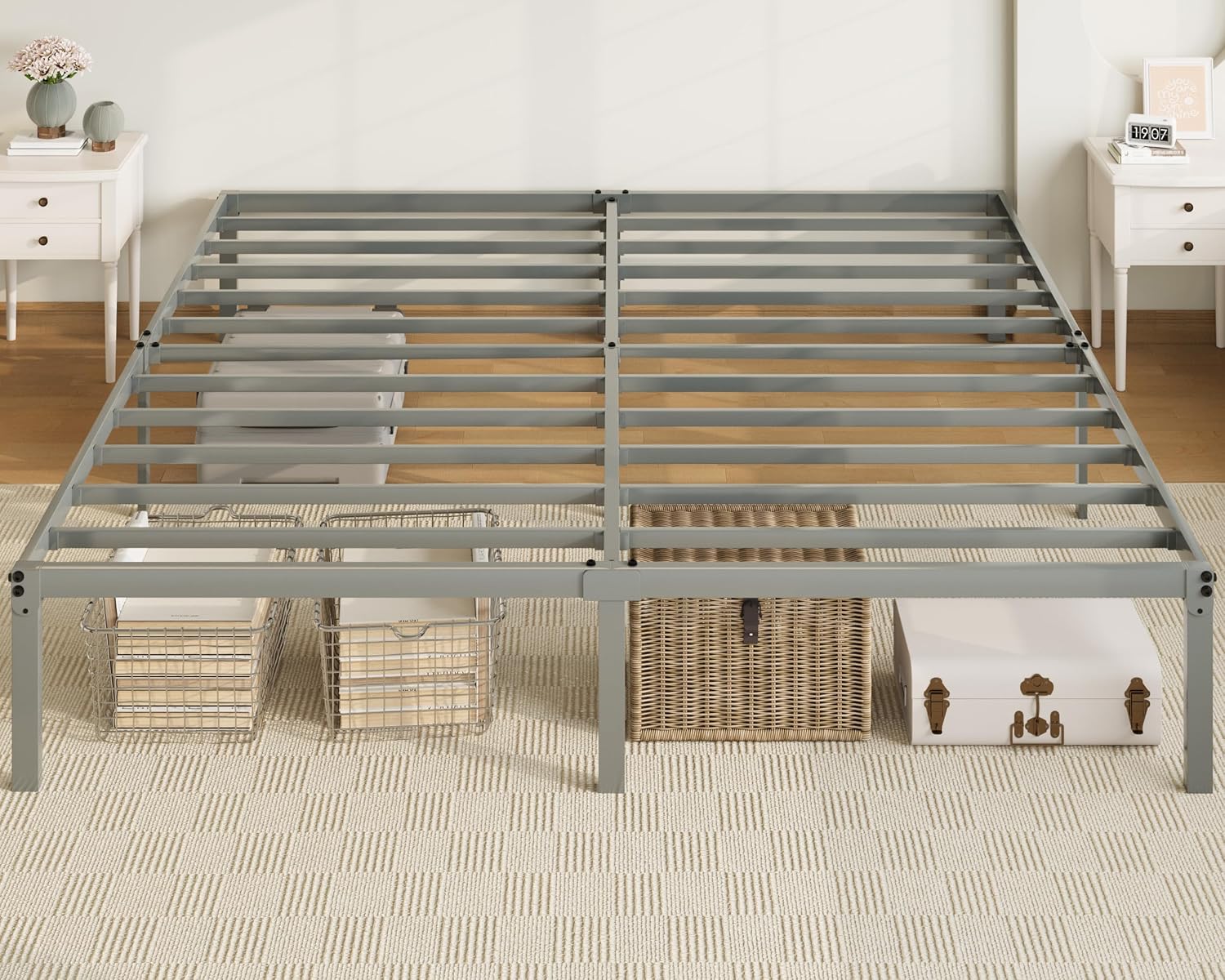 Allewie Full Size Bed Frame, 14 inch Metal Platform Beds with Storage Space, No Box Spring Needed and Easy Assembly, White
