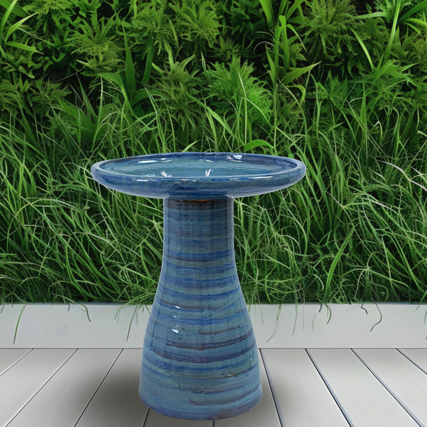 Sunnydaze Ceramic Bird Bath, Weather-Resistant Finish, 21” H, Galaxy Blue