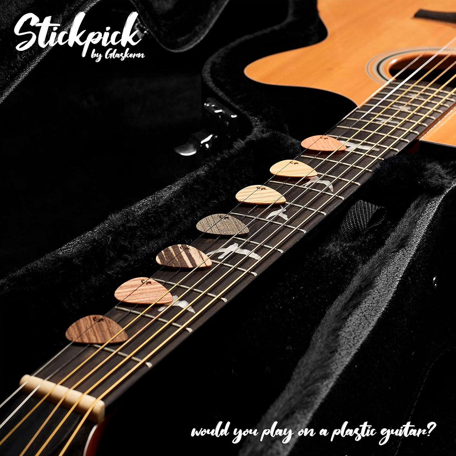 Stickpick | Set of 7 flexible guitar picks made of real wood | For electric