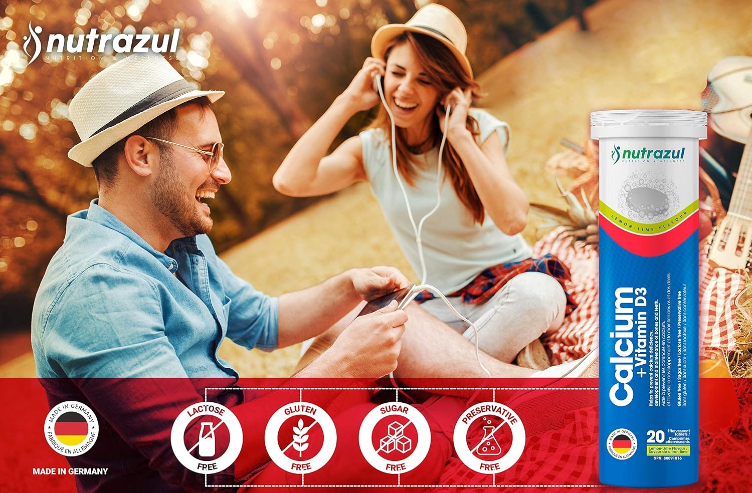 Nutrazul Calcium + Vitamin D3 Effervescent Tablets, for Bone Health Maintenance, 500 mg Calcium and 2.5 mcg Vitamin D3