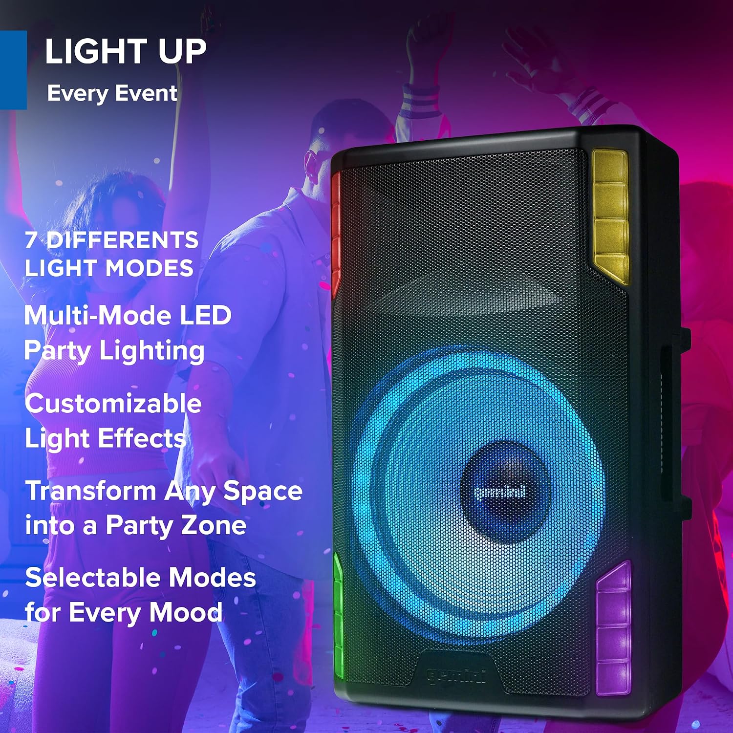 Gemini 15" Bluetooth PA Speaker, 1800 Watts, 3-Ch Mixer (GSP-2200)