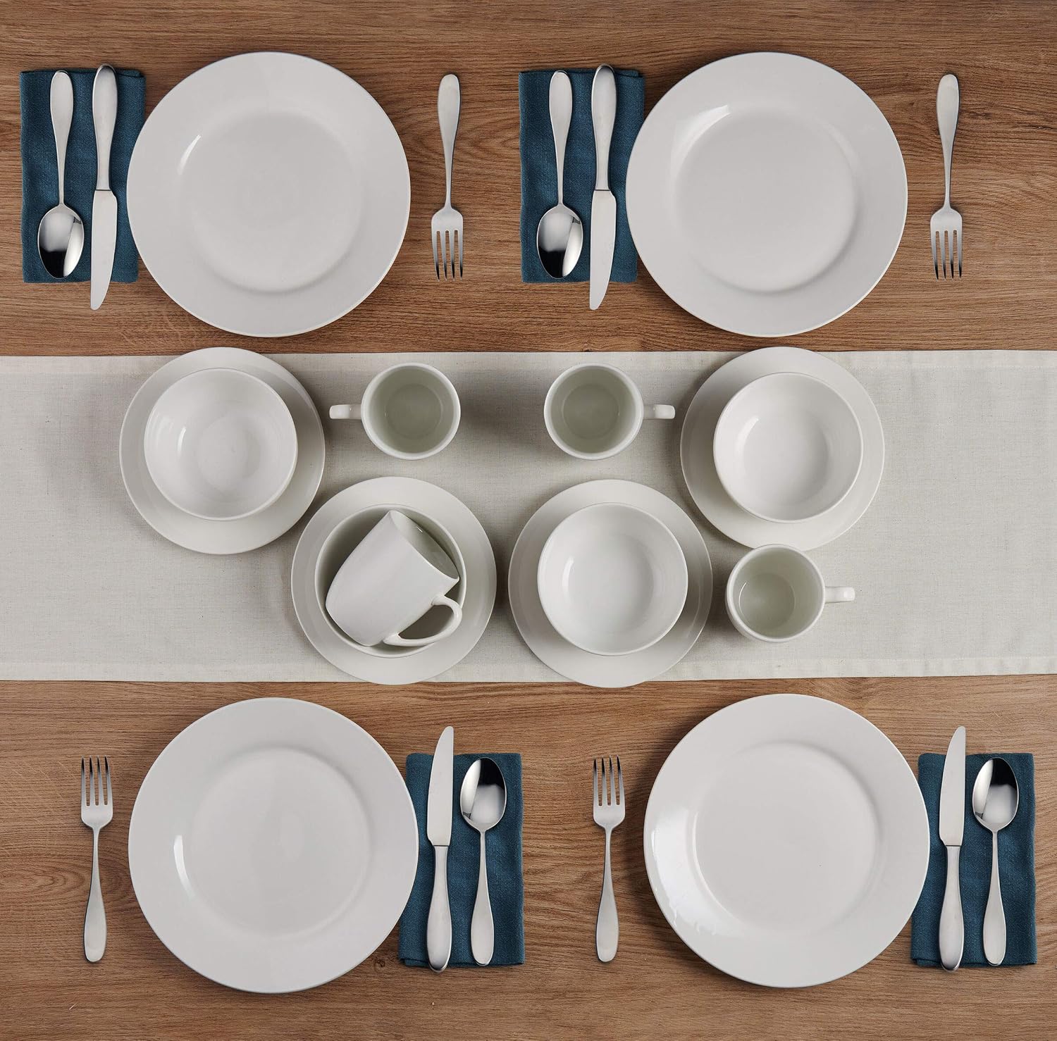Studio Nova Kendall 16 Piece Dinnerware Set - White Porcelain Modern Tableware with Coupe Shapes & Unique Rim Design - Includes Dinner Plates Bowls
