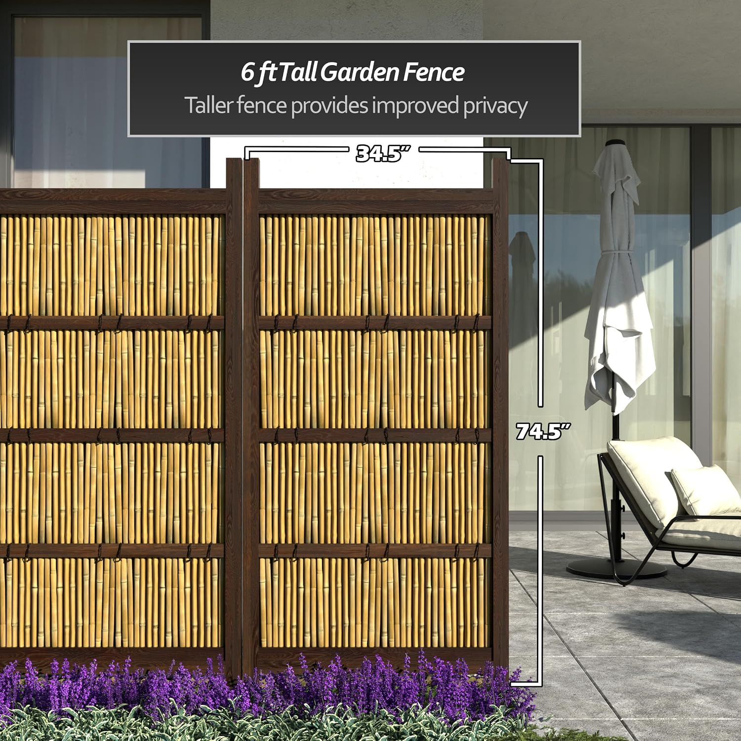 Red Lantern 4 x 1.5 ft. Japanese Bamboo Kumo Fence Panel, 4ft. x 2ft, Brown