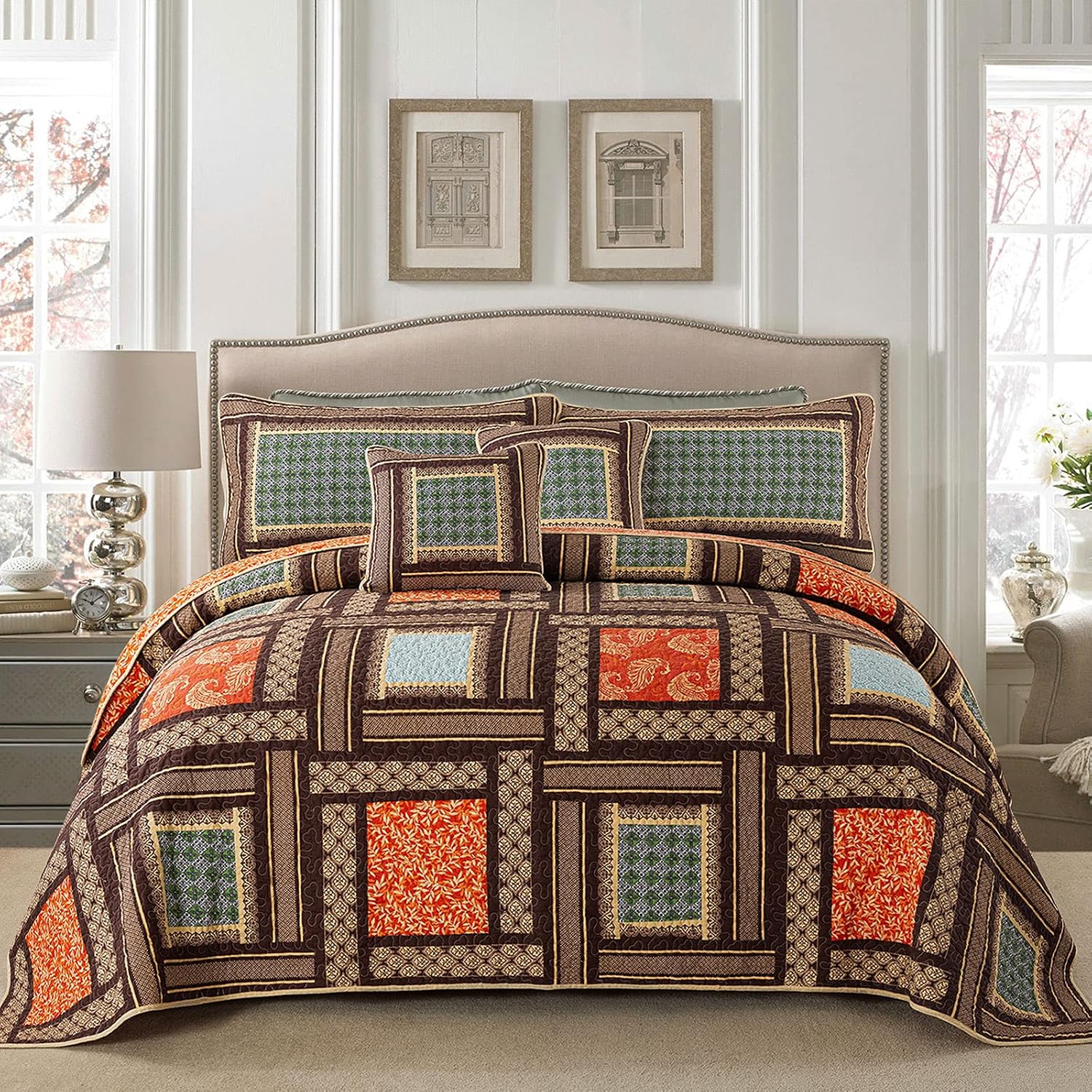 Striped Classical Cotton 3-Piece Patchwork Bedspread Quilt Sets, King Size