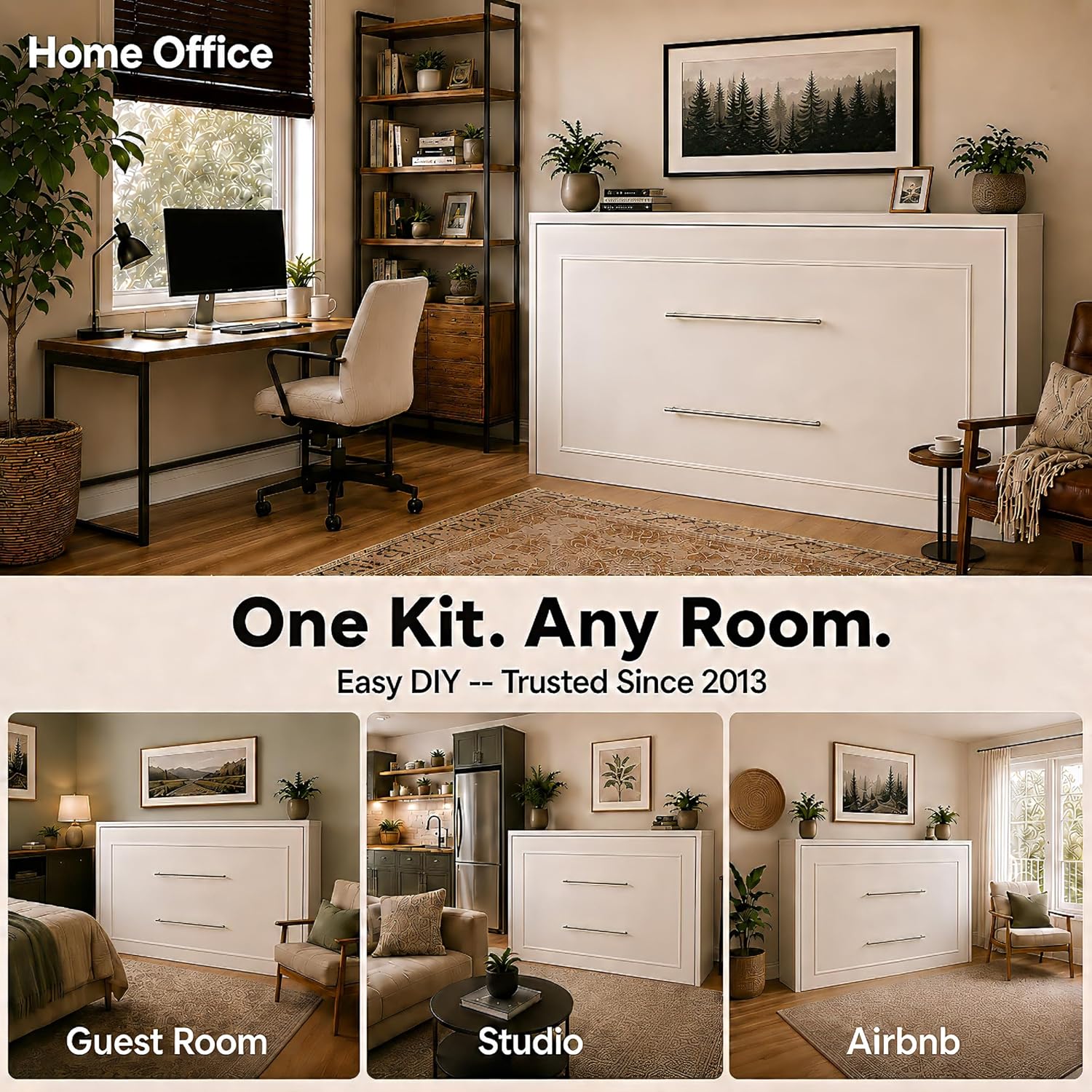 Queen Size Murphy Bed Hardware Kit — Vertical Wall Bed Frame | DIY Murphy Bed Kit with Gas Pistons + 3 Step-by-Step Guides | Made in North America | Hideaway Bed Mechanism