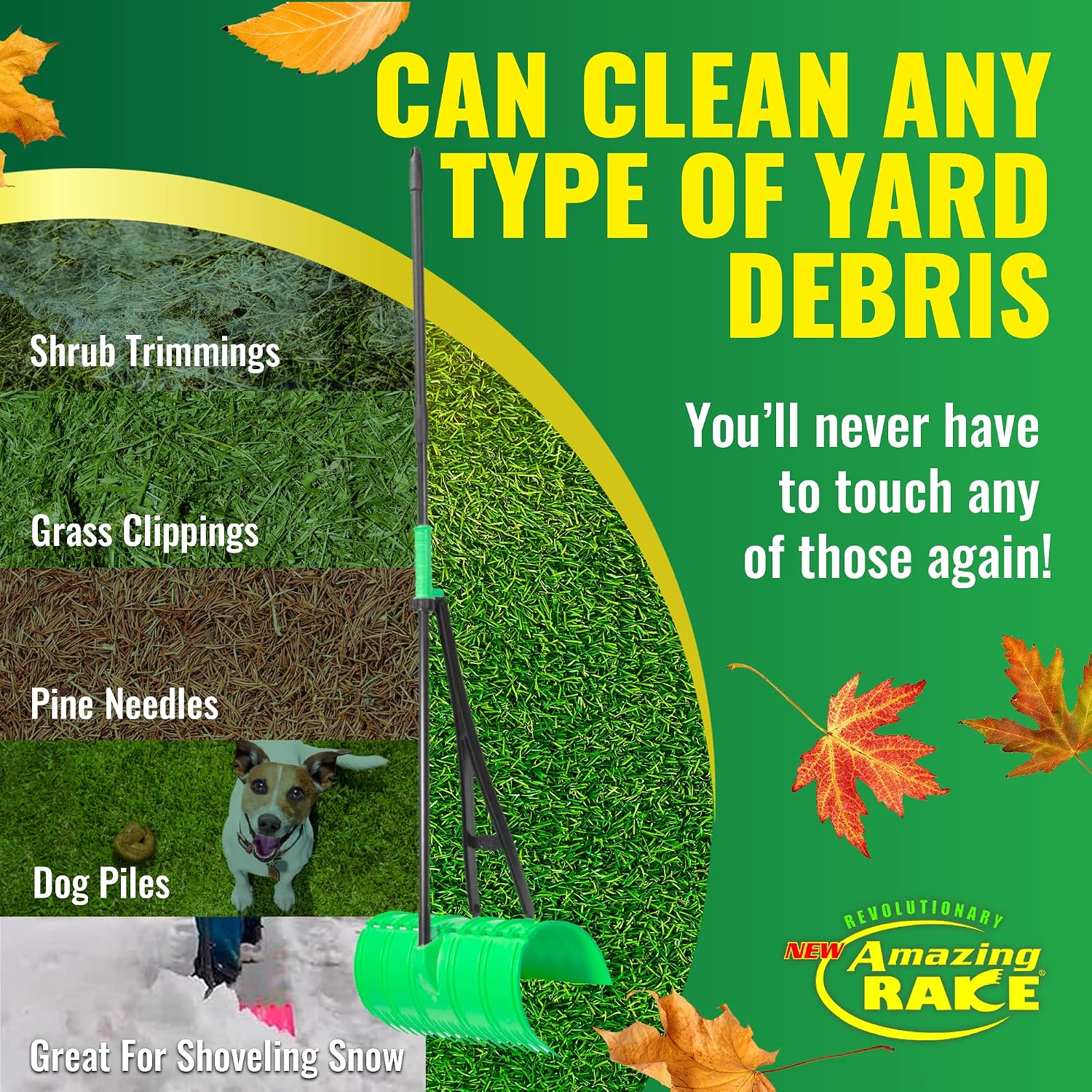 Back Saving Garden Rake ― Leaf Rakes for Gardening ― Leaf Picker Upper ― Heavy Duty Leaves Claw & Rakes Lawns Garden Tool ― Easy Leaf & Grass Grabber Without Bending Over ― Yellow
