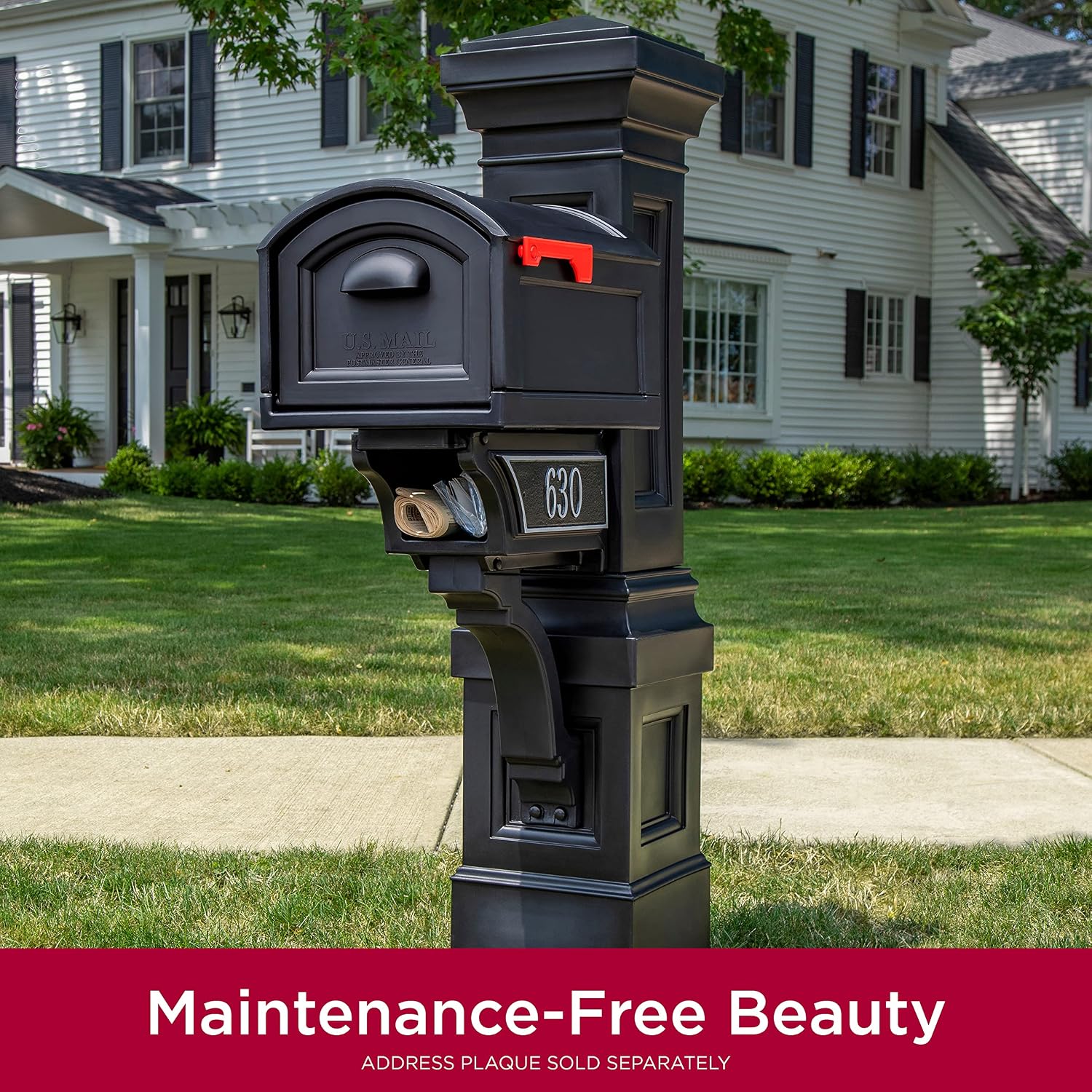 Step2 Atherton Grand Mail Post, Mailbox Not Included, Weather Resistant, Large Outdoor Mail Post, Made of Durable Plastic, Easy Install, Onyx Black