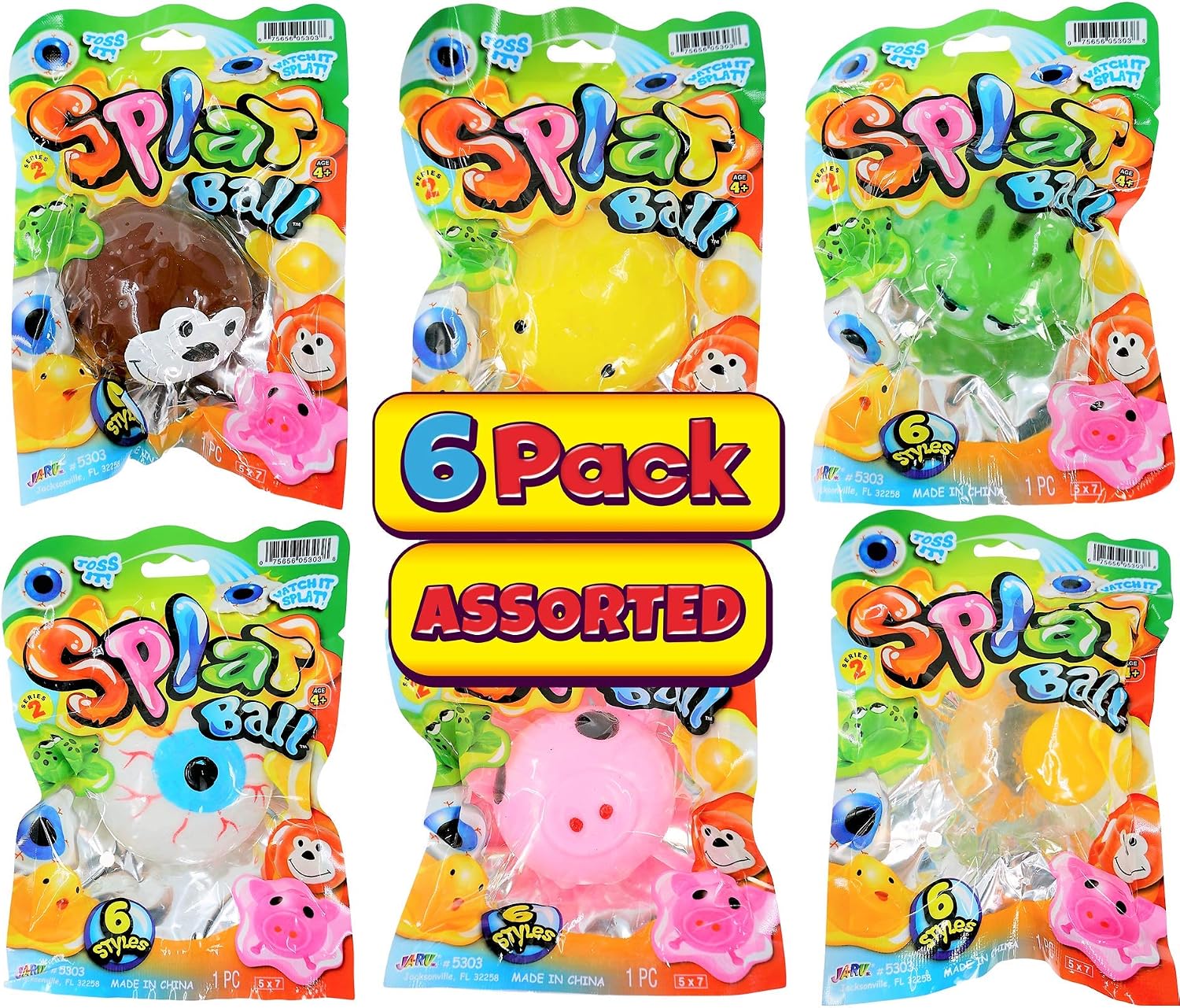 JA-RU SPLAT Ball Sticky & Stretchy (Pack of 6 Assorted) Sensory 5303-6p p