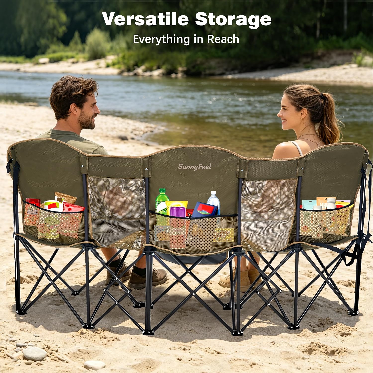 SUNNYFEEL Folding Double Camping Chair Oversized Loveseat for Adults